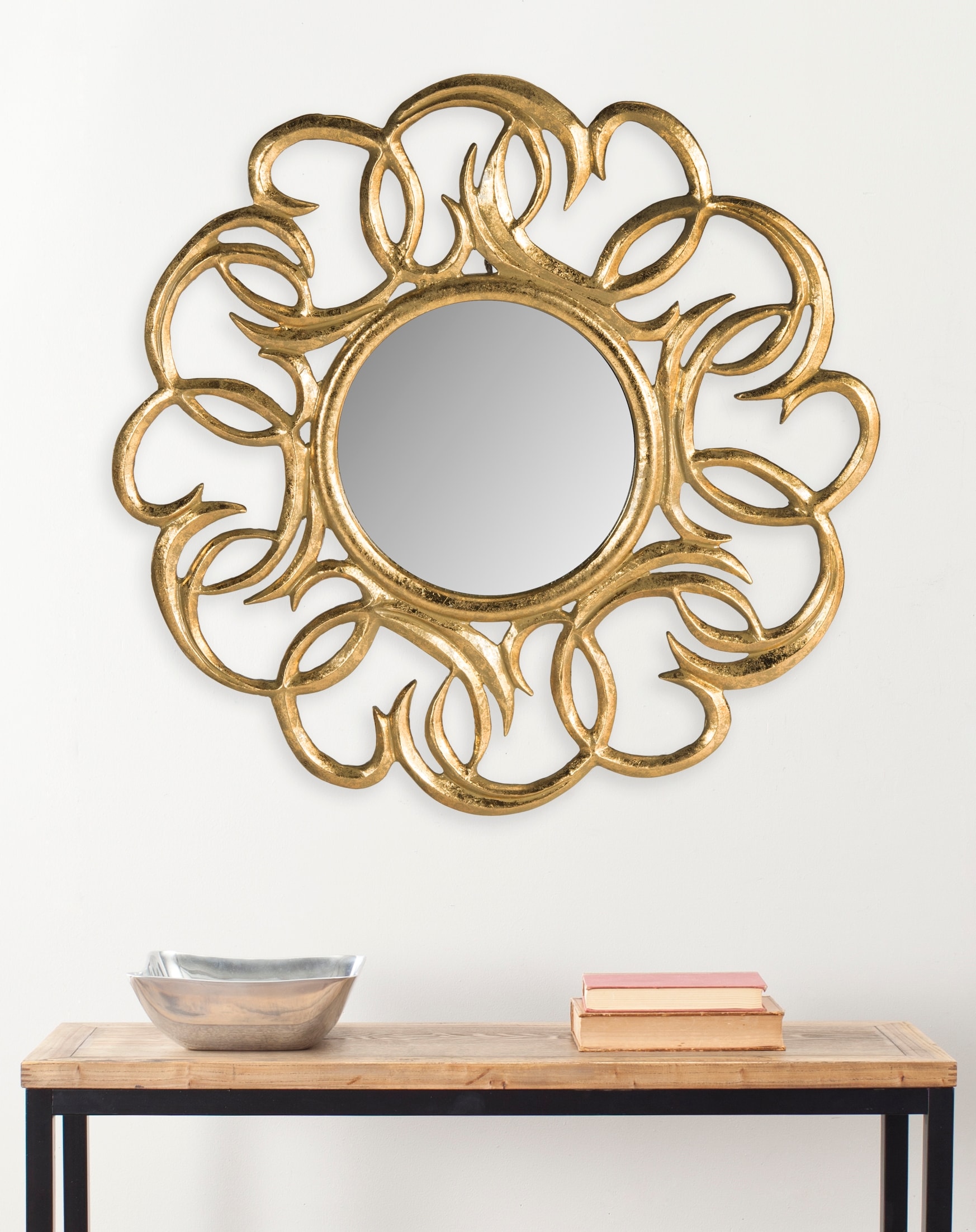 Safavieh Cecile 28-in W x H Round Gold Polished Wall Mirror in the ...