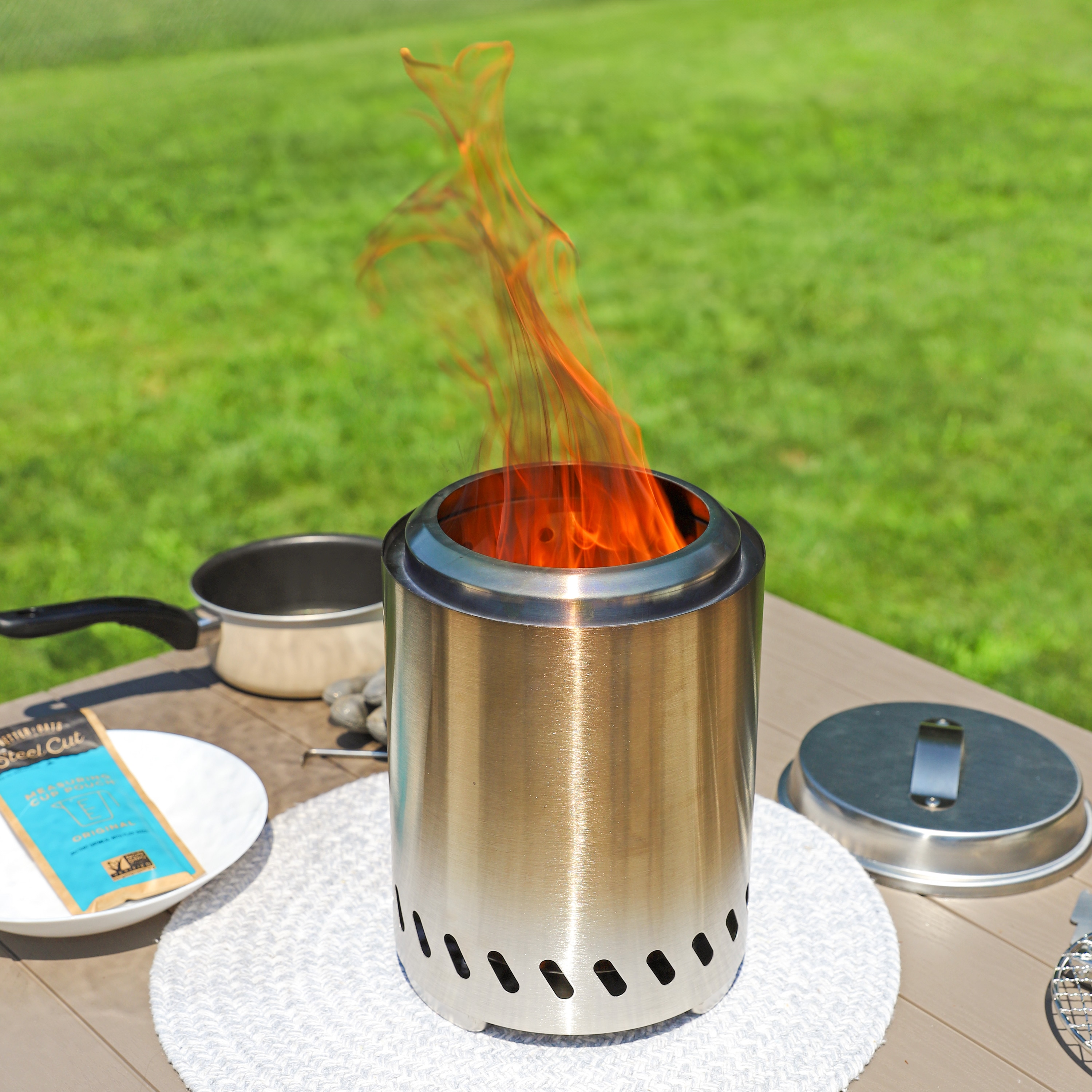 Compact Stainless Steel Smokeless Tabletop Fire Pit with Triple Burn Design