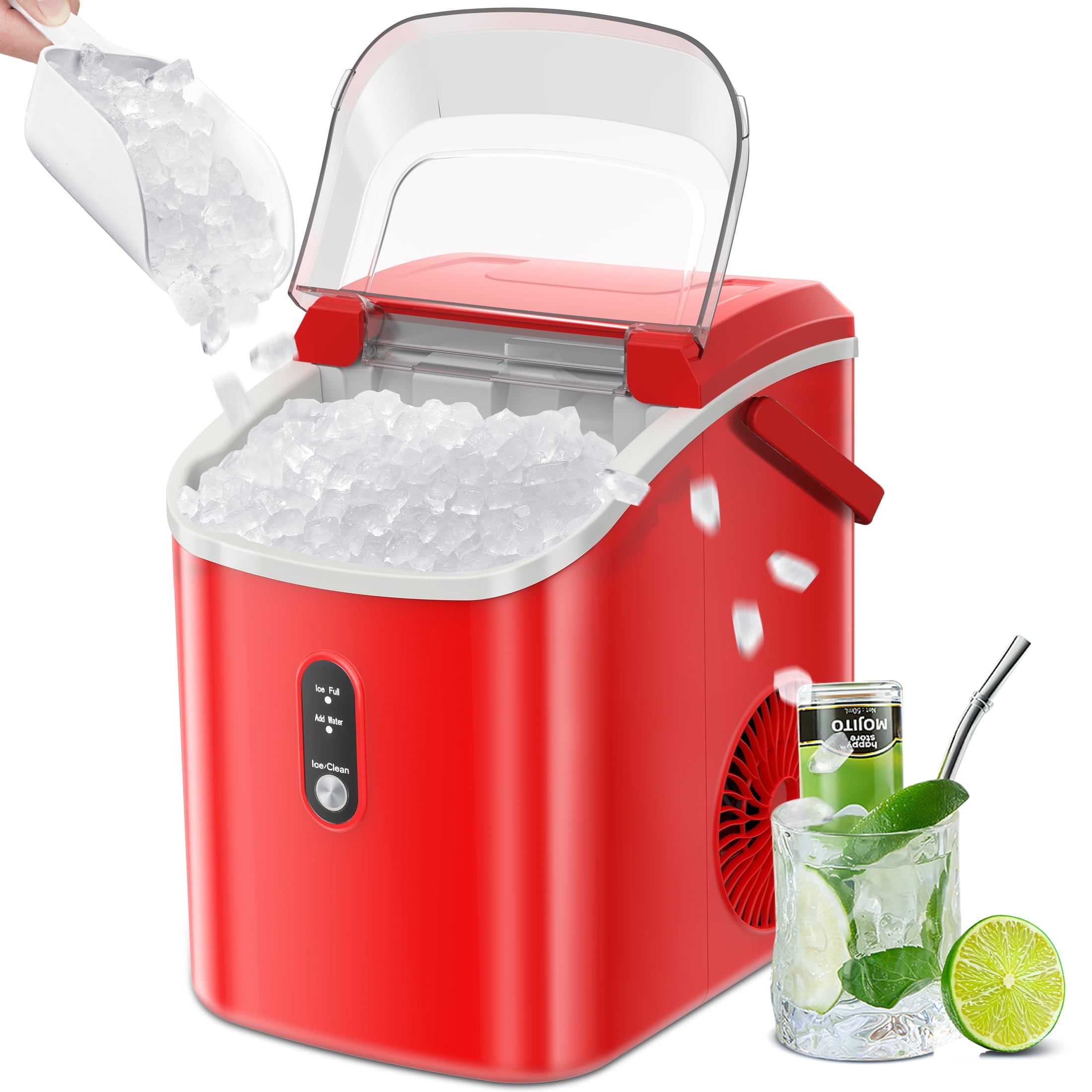 COWSAR Z580024 34-lbs. Ice Per day Countertop or portable Nugget/Pebble Ice Maker ( Red )