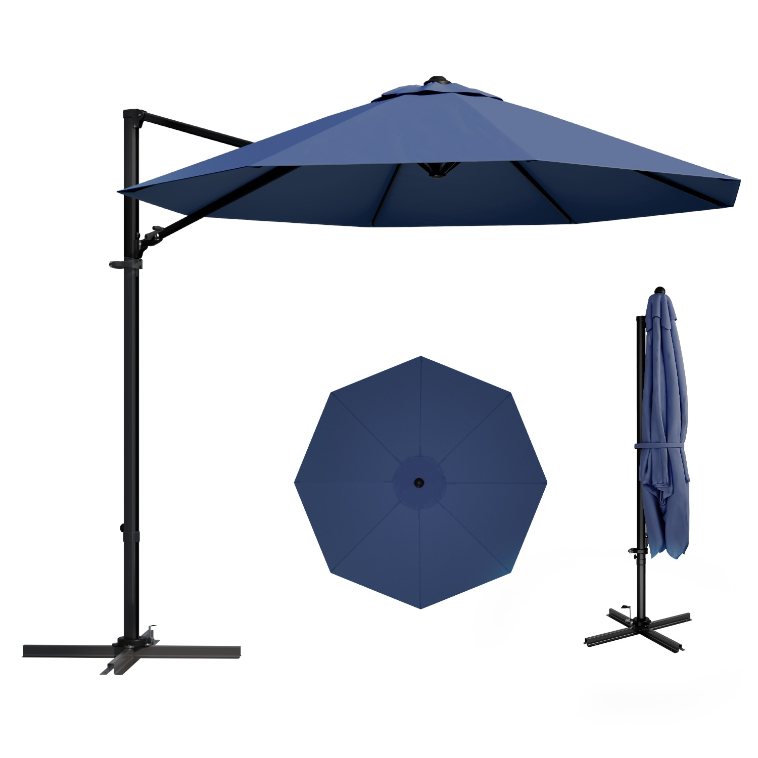 Patiowell - 10-ft Iron Navy Crank Cantilever Patio Umbrella