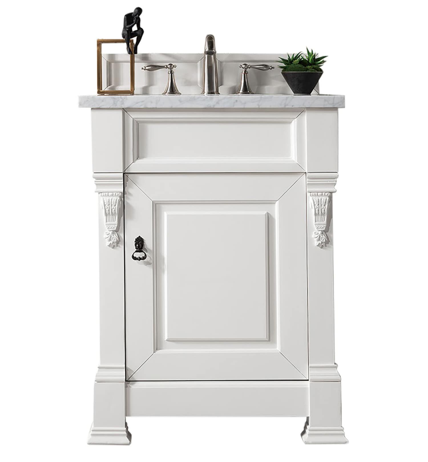 James Martin Vanities 147-V26-BW-3AF Brookfield 26-in Bright White Undermount Single sink Bathroom Vanity with Arctic Fall Solid surface Top