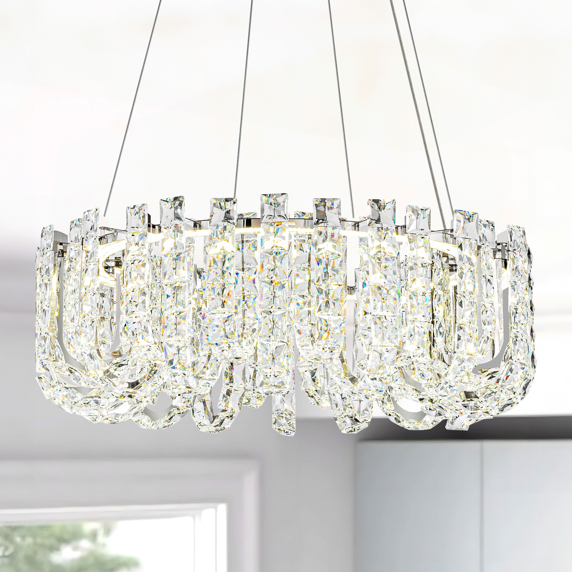 LamQee 06FTL0291ACL Chandelier 1 -Light Polished Stainless steel Modern/contemporary Integrated LED Crystal For Use in Bedrooms, Dining Rooms, Foyers, Kitchens, Living Rooms Chandelier