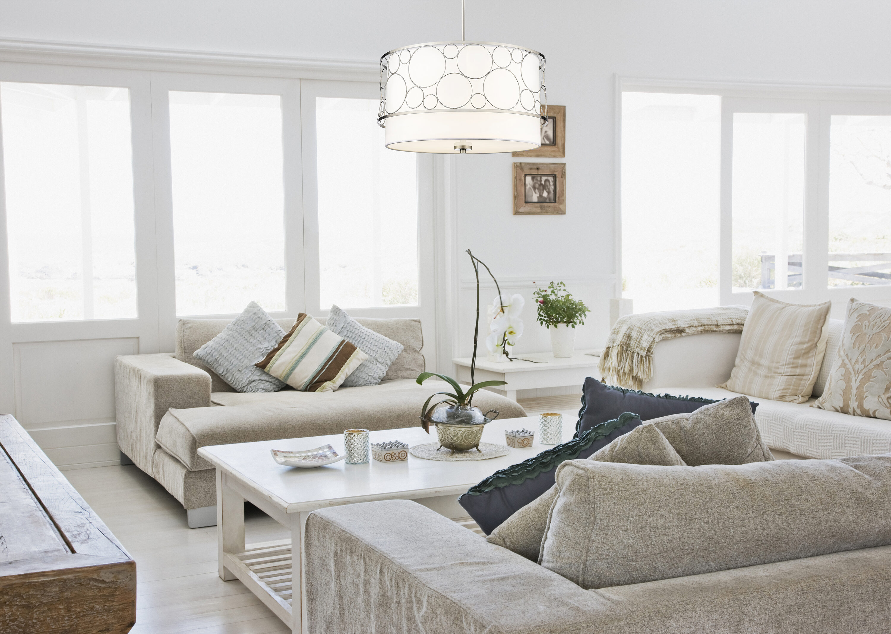 24" Brushed Nickel Drum Pendant Light with White Shade