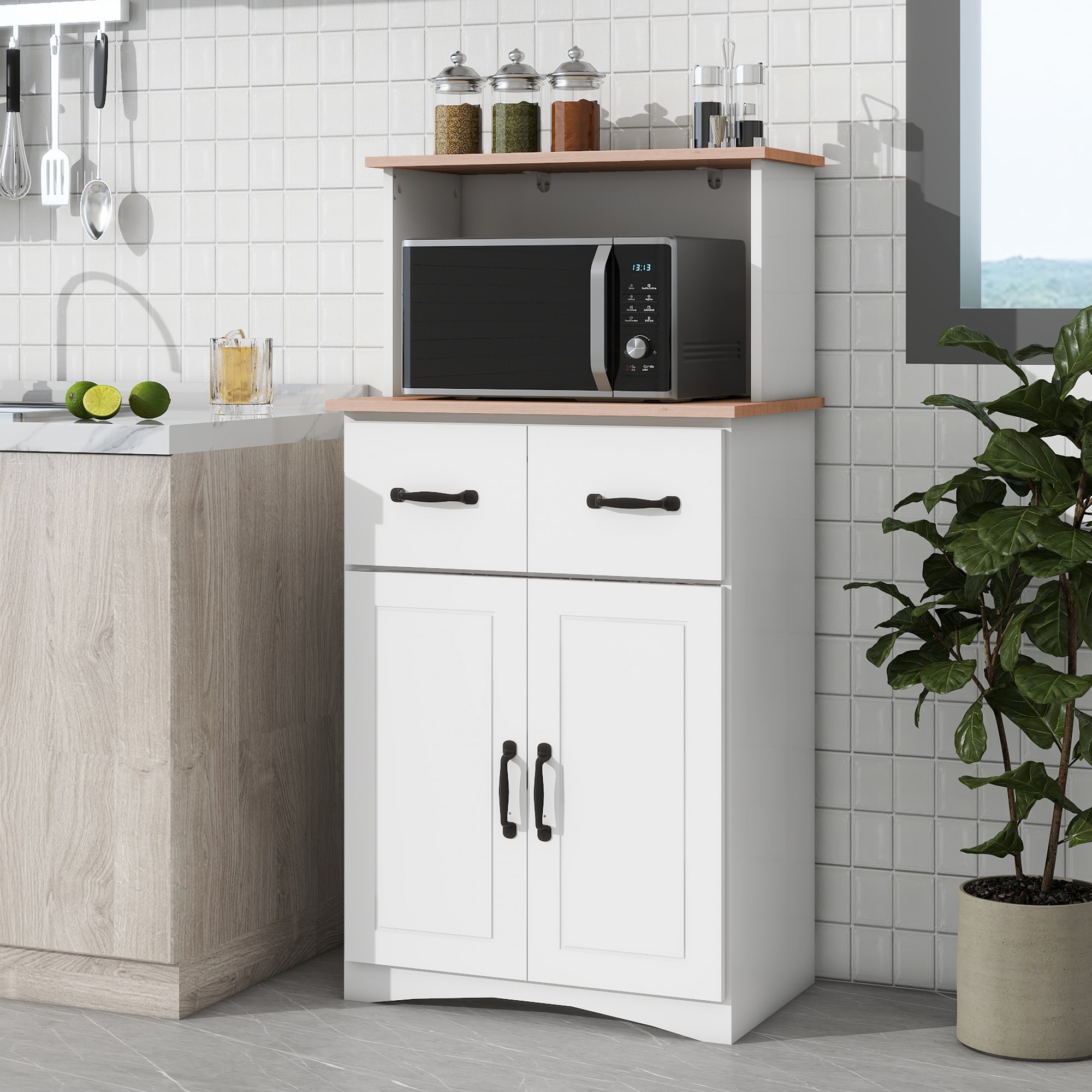 Nestfair WKC40988K Contemporary/Modern White Pine Sideboard with Wine Storage