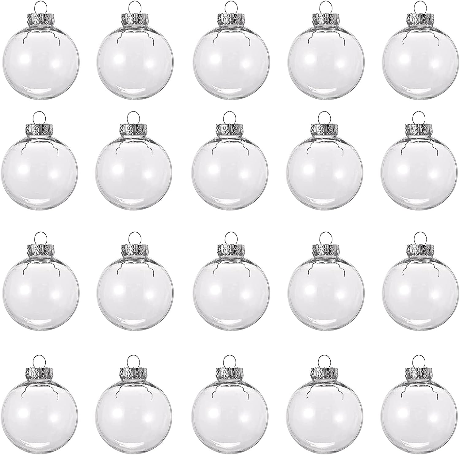 ZHANYIGY 20 Pcs Clear Plastic Fillable Ornament Balls Removable Top Clear Hanging Ornaments Ball DIY Plastic Ornaments Round Balls Perfect for Decoration On Christmas Trees Wedding Party (60 mm)