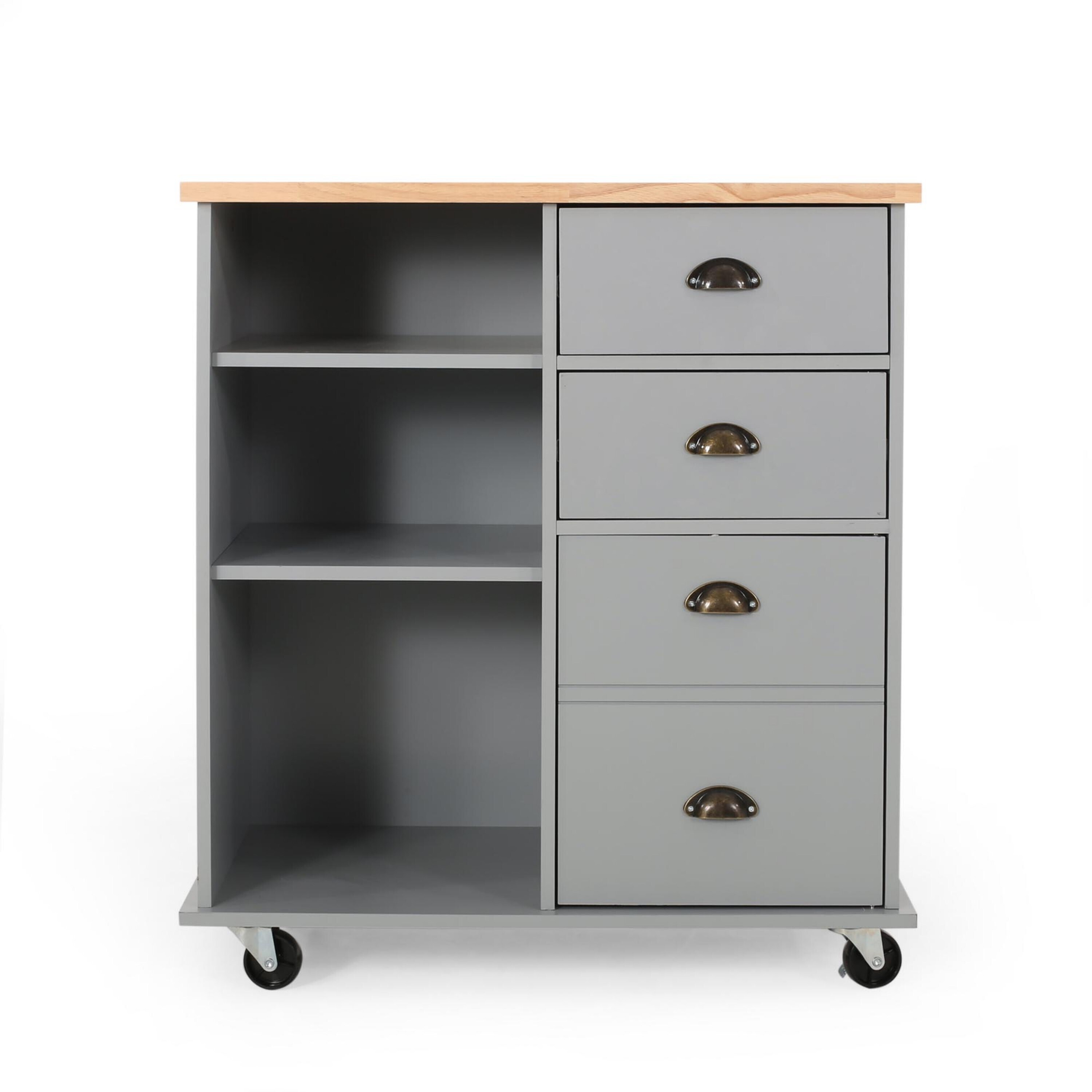 Best Selling Home Decor Gray Mdf Base with Wood Top Rolling Kitchen Cart (17.75-in x 31.5-in x 34.5-in)