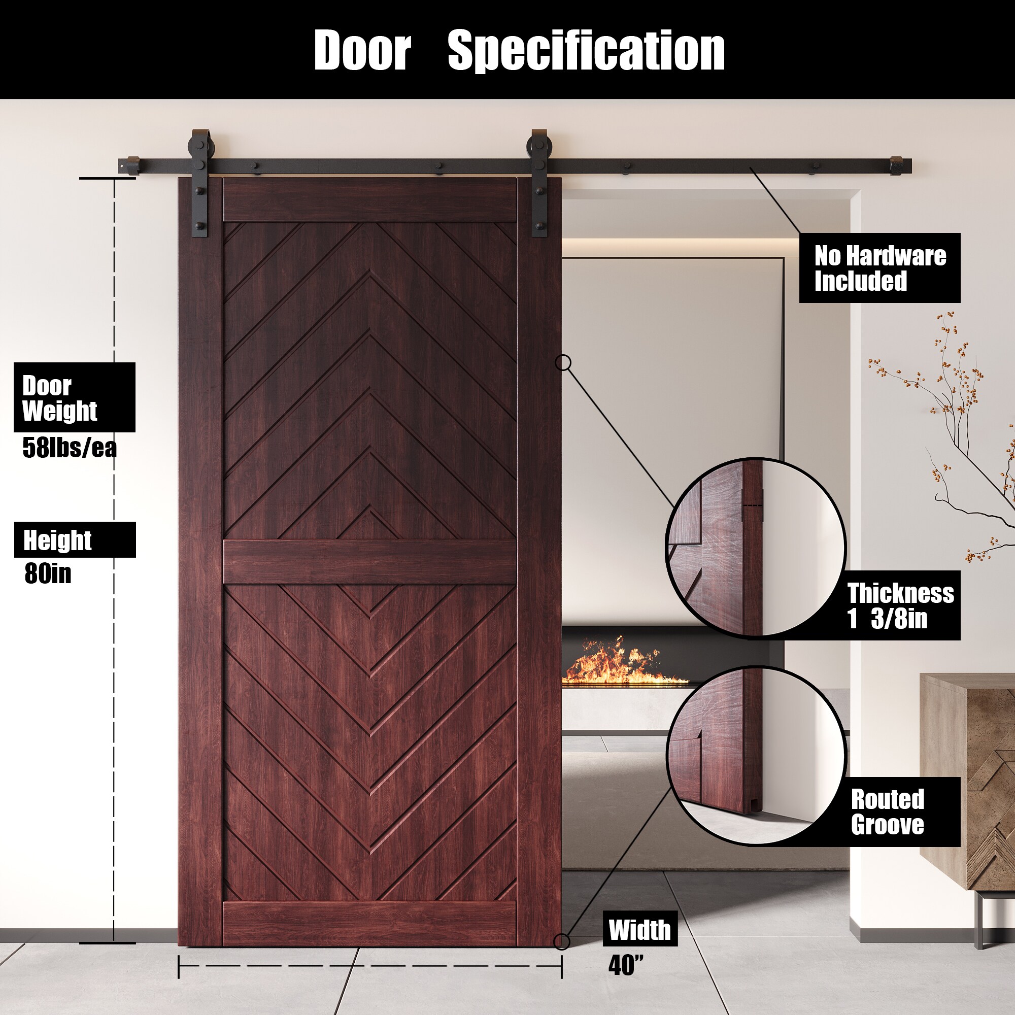 HOMACER JT2-4080-RD Barn-Doors - View #2