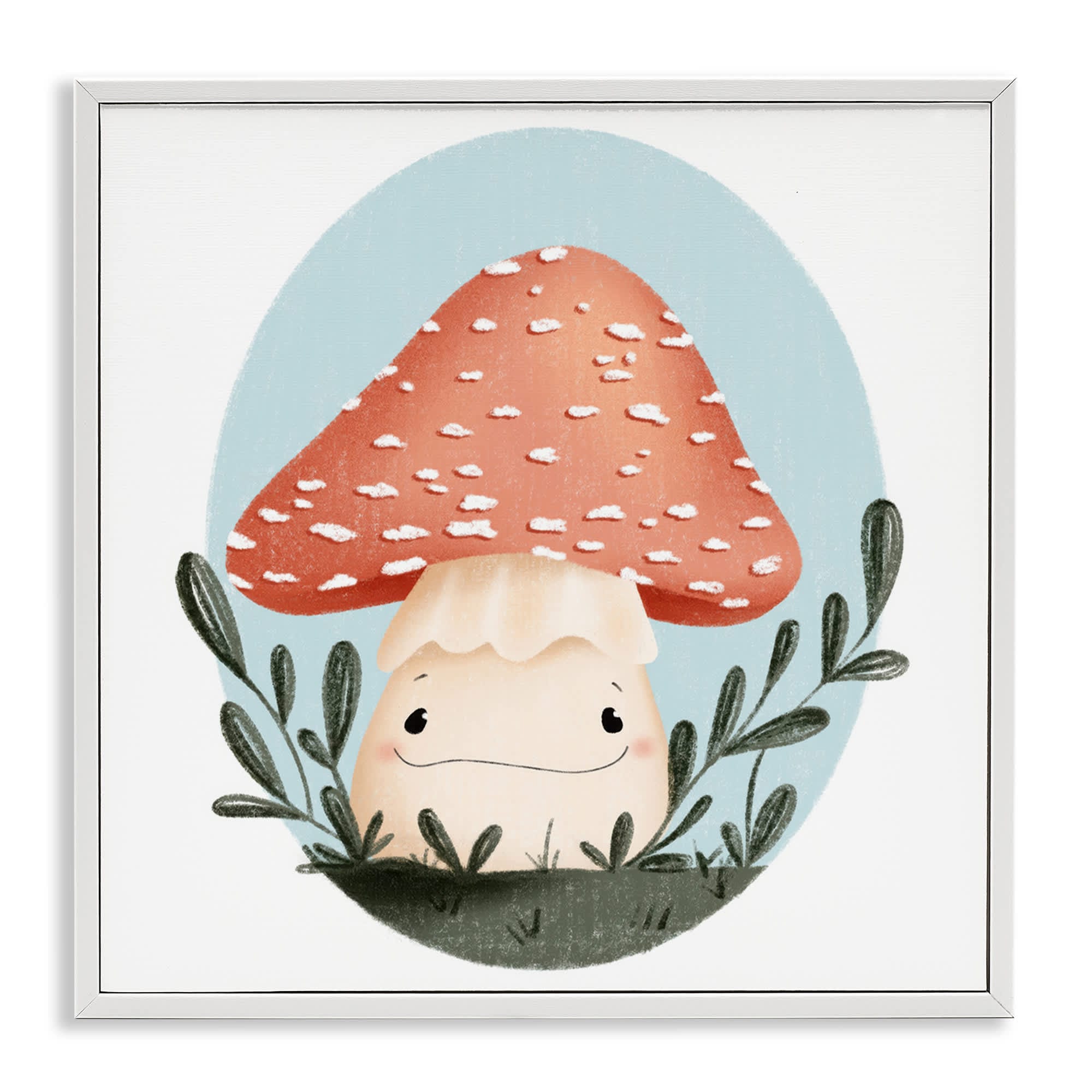 Stupell Industries BT-435-WFR-17X17 Smiling Mushroom In Nature White Framed Giclee Art By Sarah Hickman 17 x 17