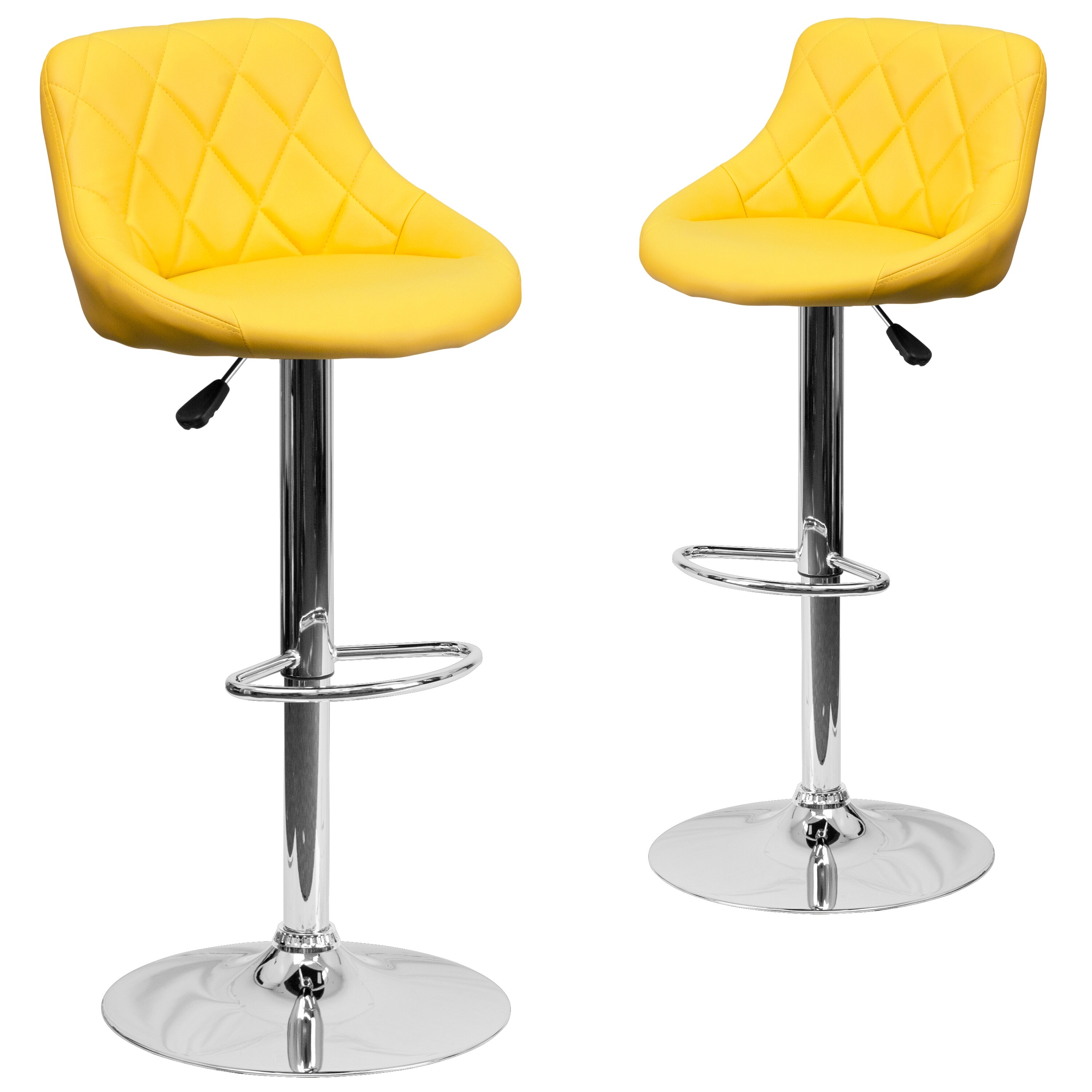 Flash Furniture 847254072151 Yellow 32-in H Adjustable height Upholstered Swivel Metal Bar Stool Back