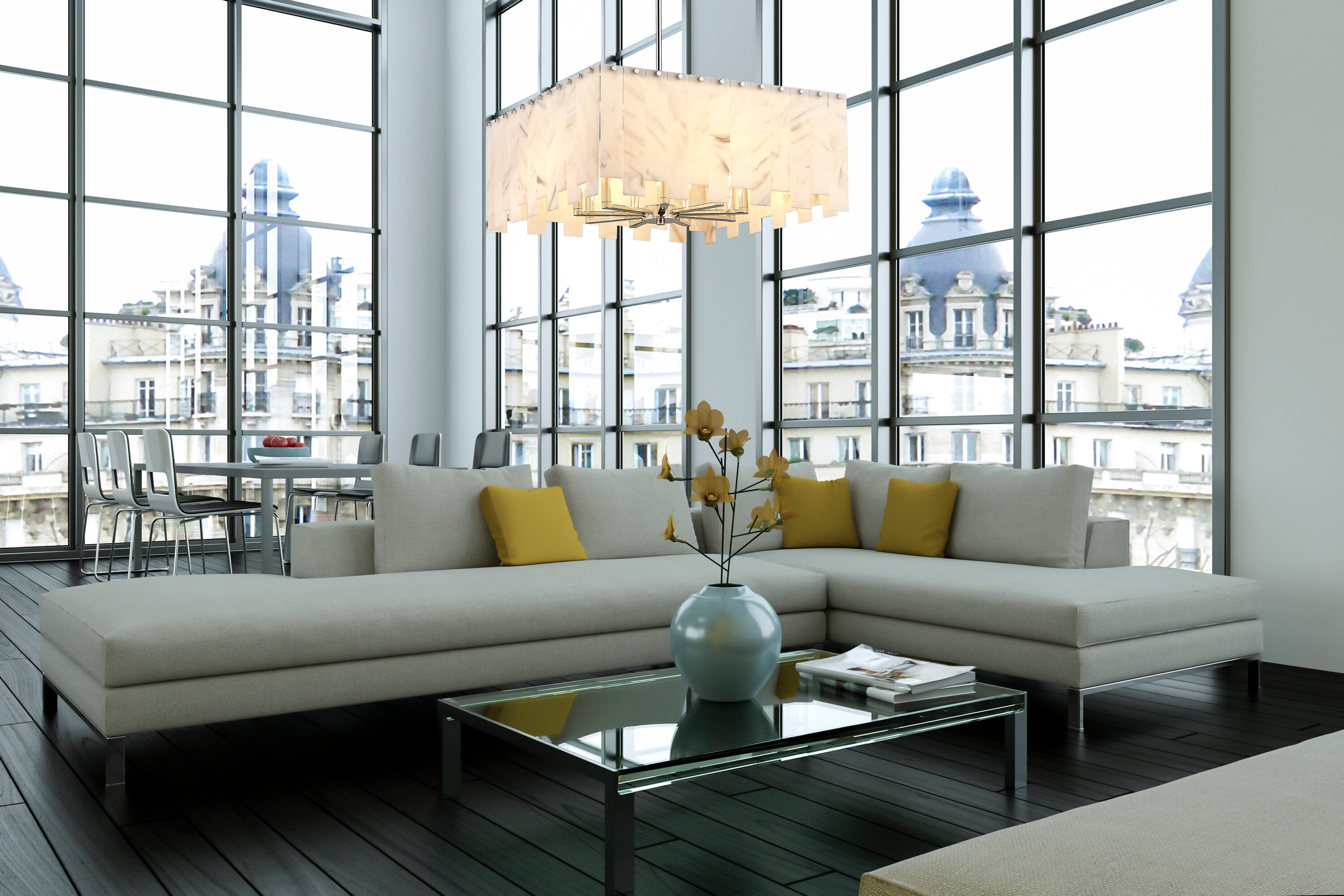 Viviana Art Deco Polished Nickel 8-Light Rectangular Pendant