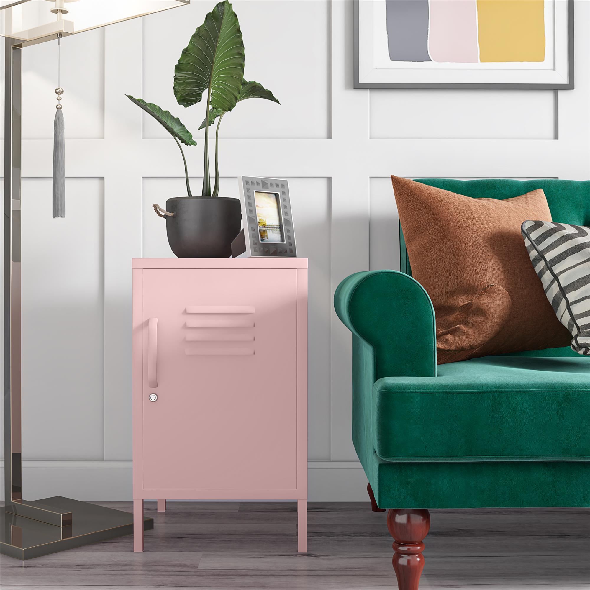 Bashful Pink Metal Locker End Table with Storage