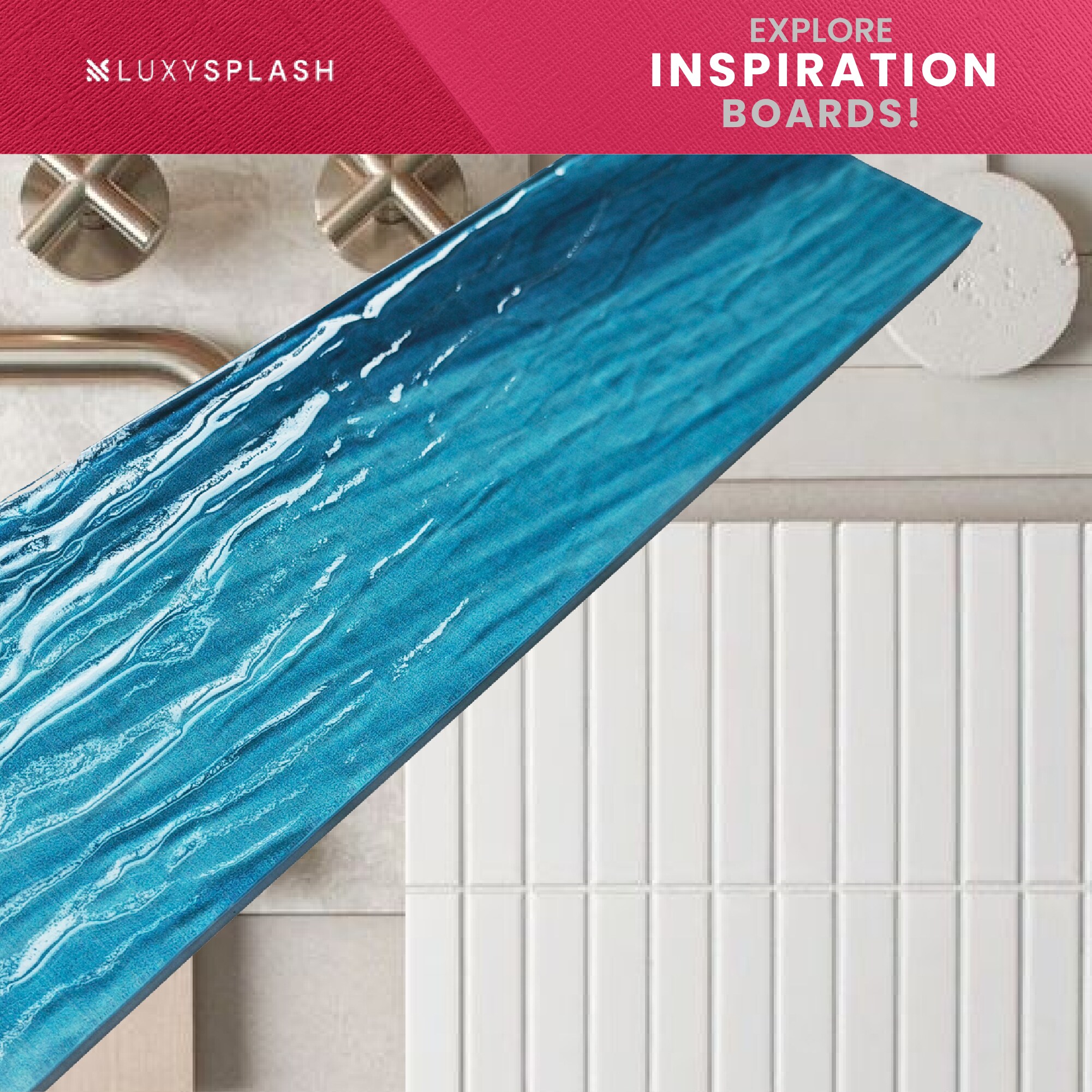 LuxySplash Esli 3D Blue Waves 3-in x 12-in Glossy Glass Random 