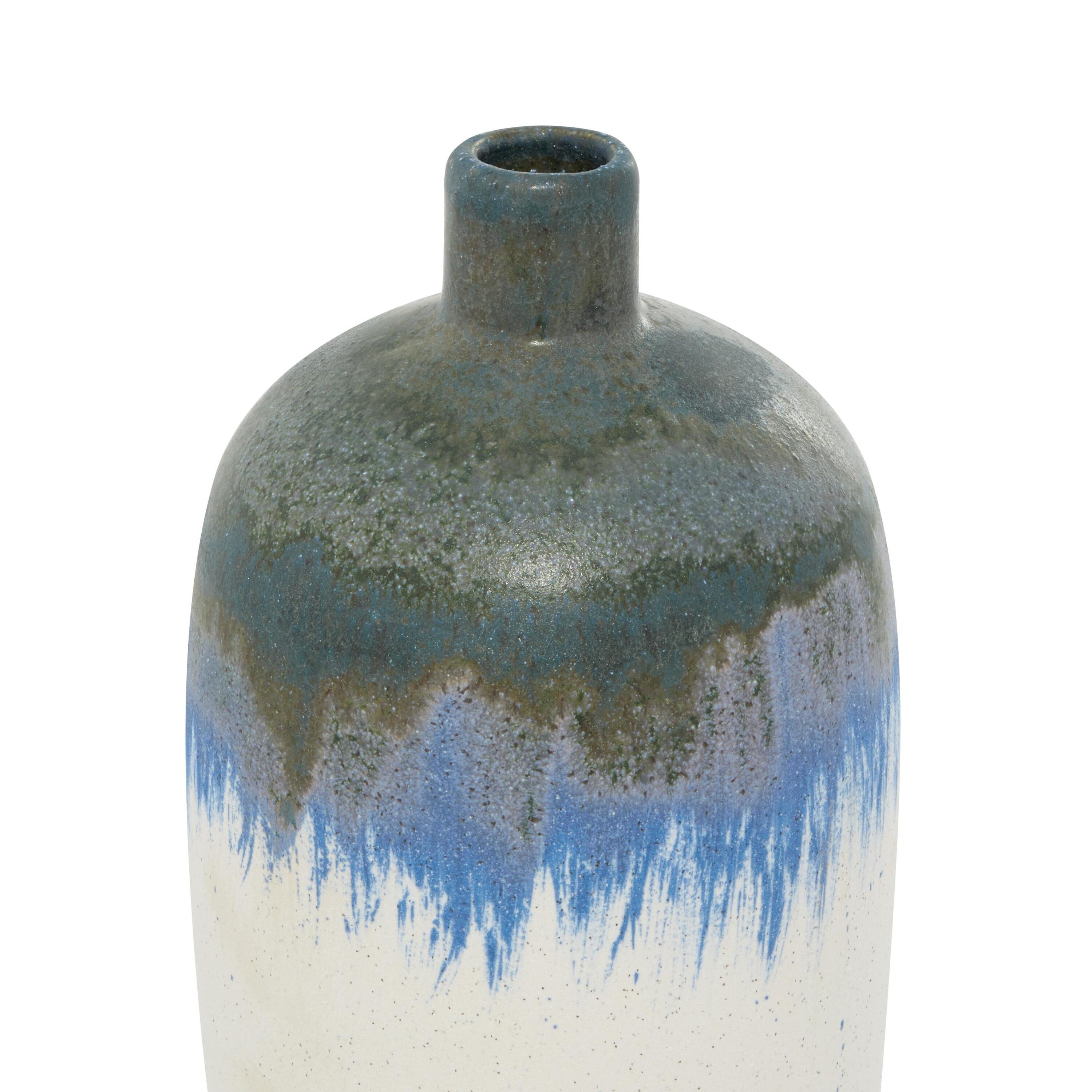 White Ceramic Bud Vase with Abstract Design, 13"