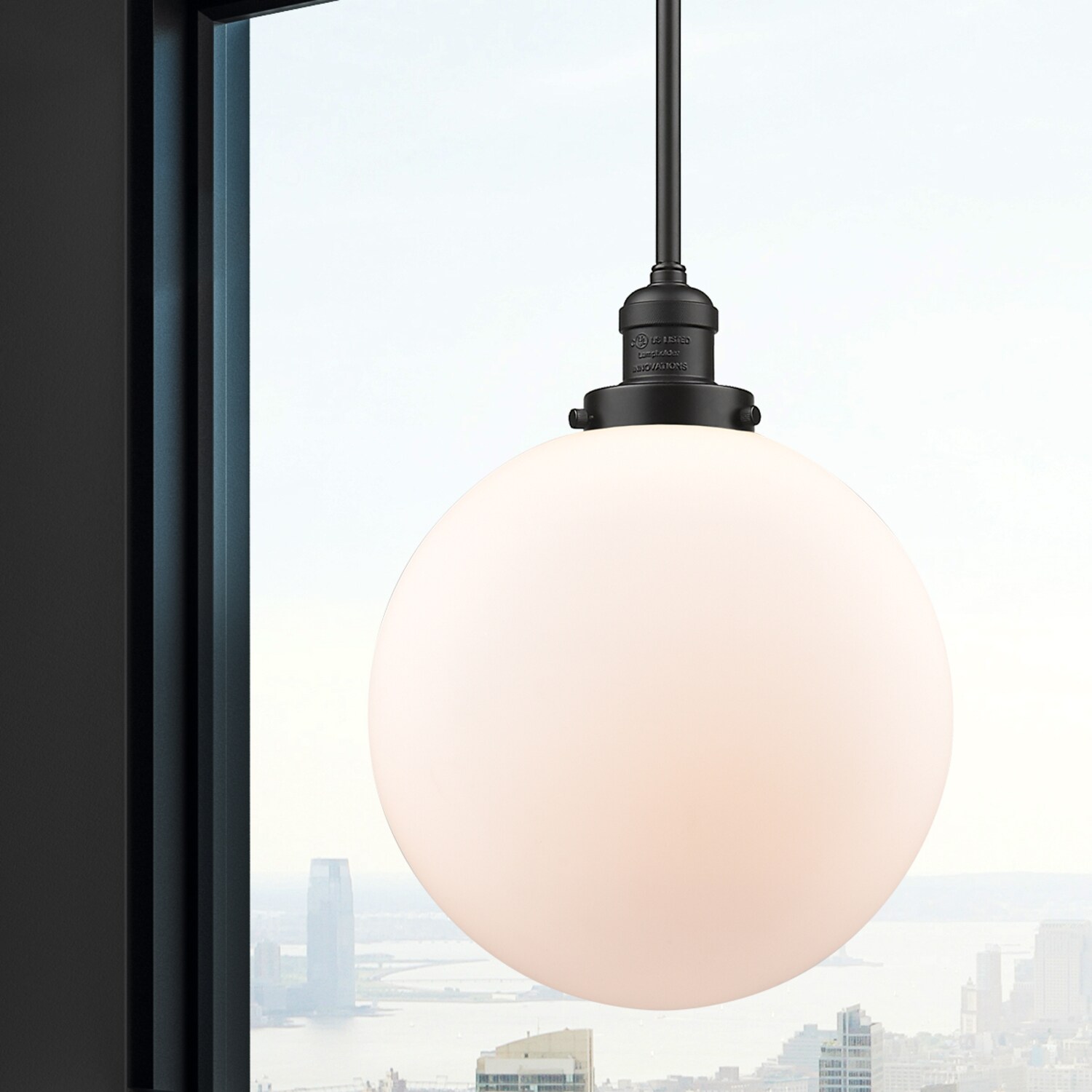 Innovations Lighting 201S-OB-G201-12 Beacon Matte White, Oil Rubbed Bronze Industrial Opal glass Globe Medium Hanging Pendant light
