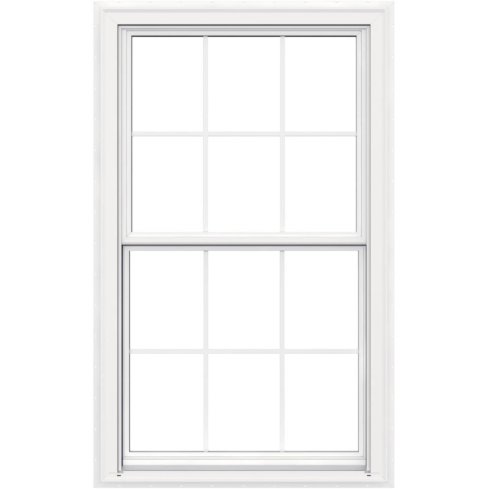 JELD-WEN LOWOLVYBMDHDL3660 V-2500 35-1/2-in x 59-1/2-in White White Vinyl New construction Double Hung Window Low-E argon Double Pane Glass with Grids (Full Screen Included)