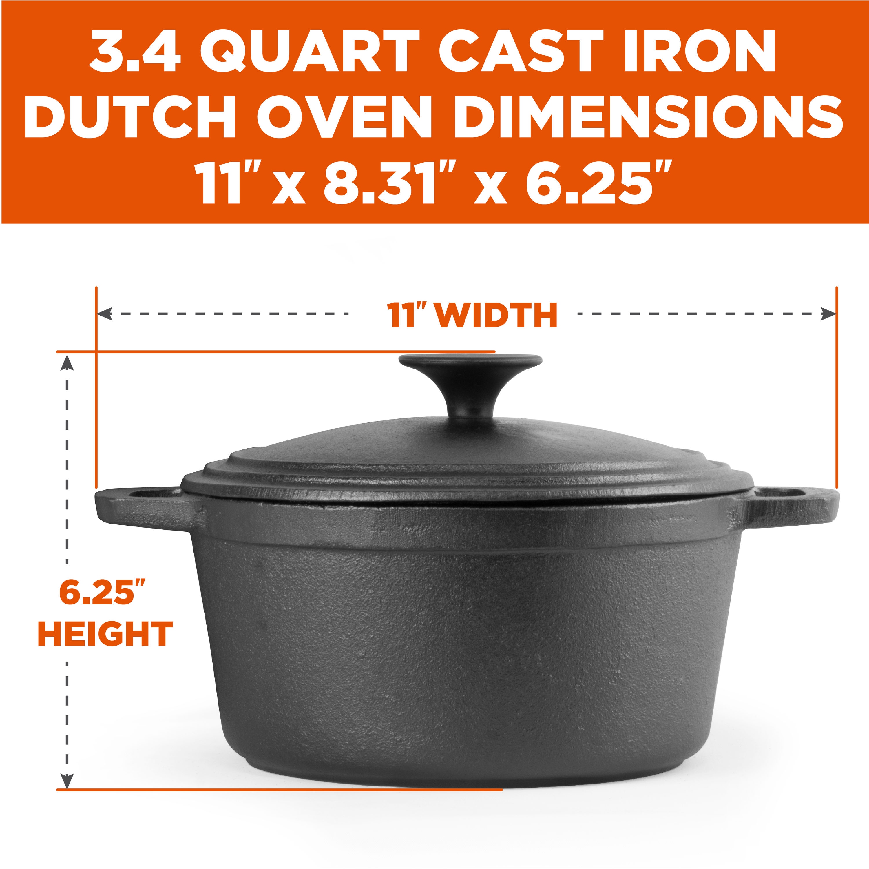 Bayou Classic Cast Iron 8.5 Quart Dutch Oven with Feet