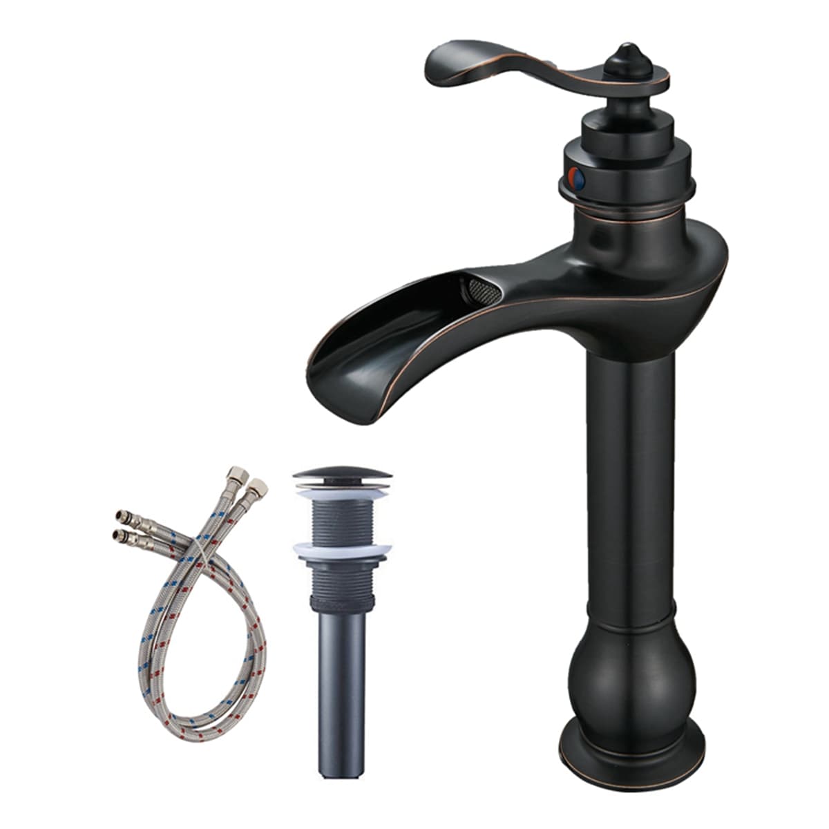 12" Oil Rubbed Bronze Waterfall Bathroom Sink Faucet Vessel One Hole/Handle Tap 