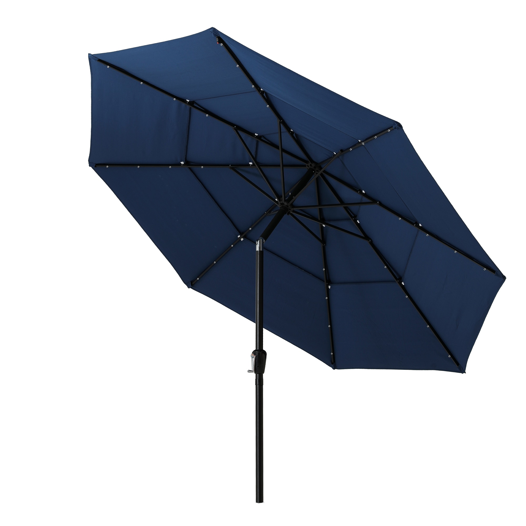 Clihome CLI-21ED42-1-NY 11-Feet Steel Navy Push-button Tilt Market Patio Umbrella with Lights and