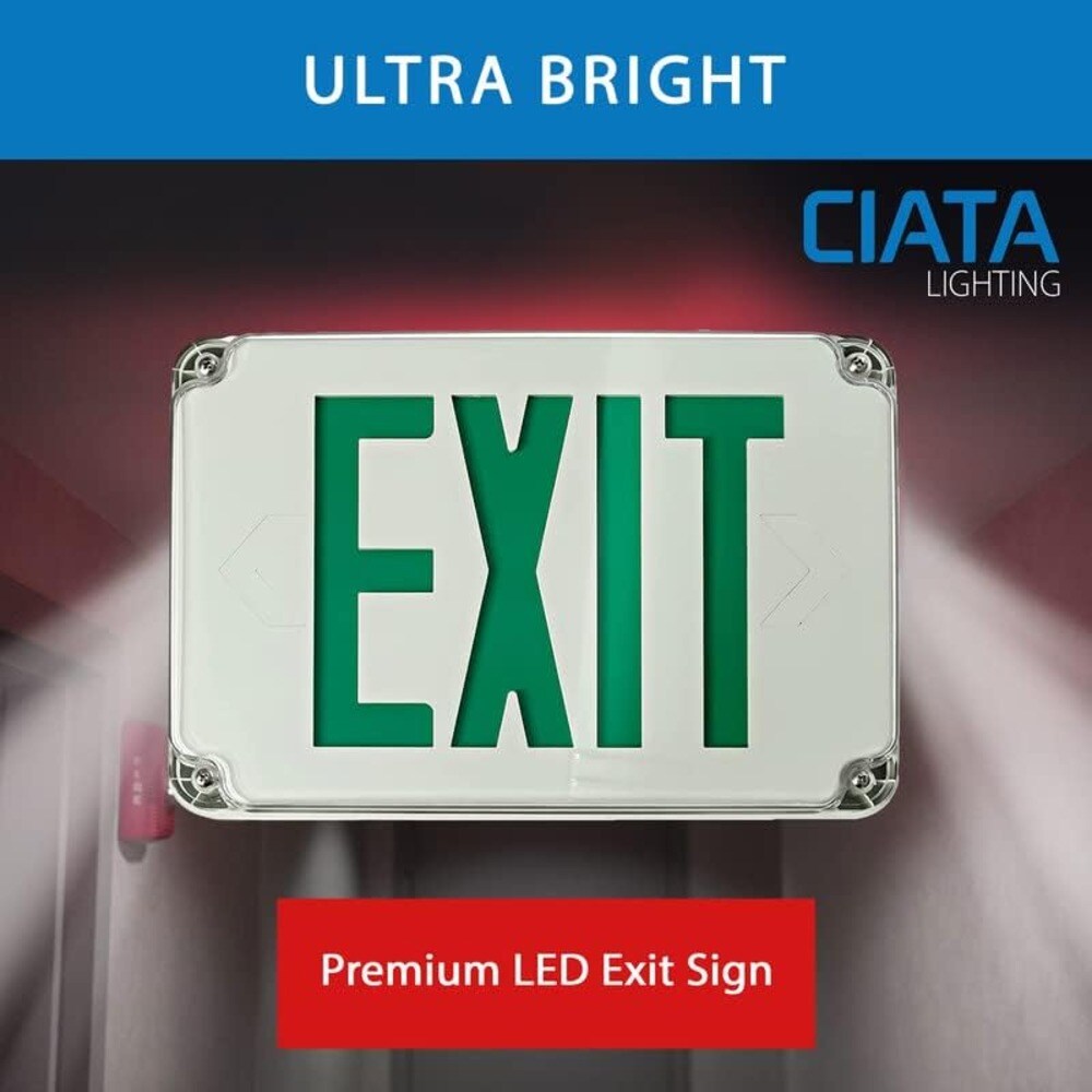 Ciata 3-Watt 120/277-Volt LED White Hardwired Exit Light With Green ...