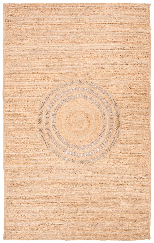 Hand-Knotted Beige Natural Fiber Rectangular Area Rug - 5'x8'