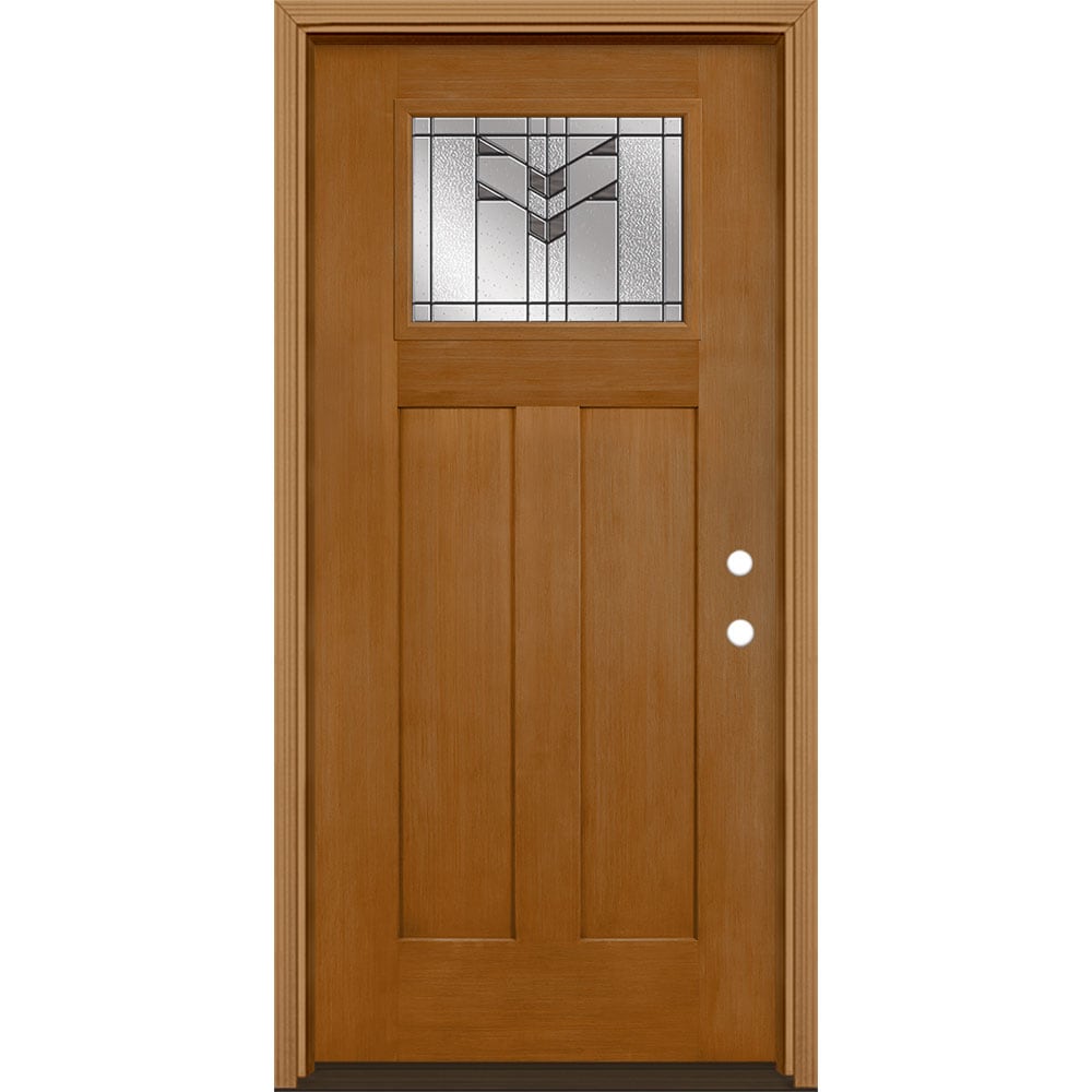 Masonite 3420313 Frontier 36-in x 80-in x 4-9/16-in Fiberglass Craftsman Left-hand inswing Oakcrest Stained Prehung Front Door with Brickmould Insulating core