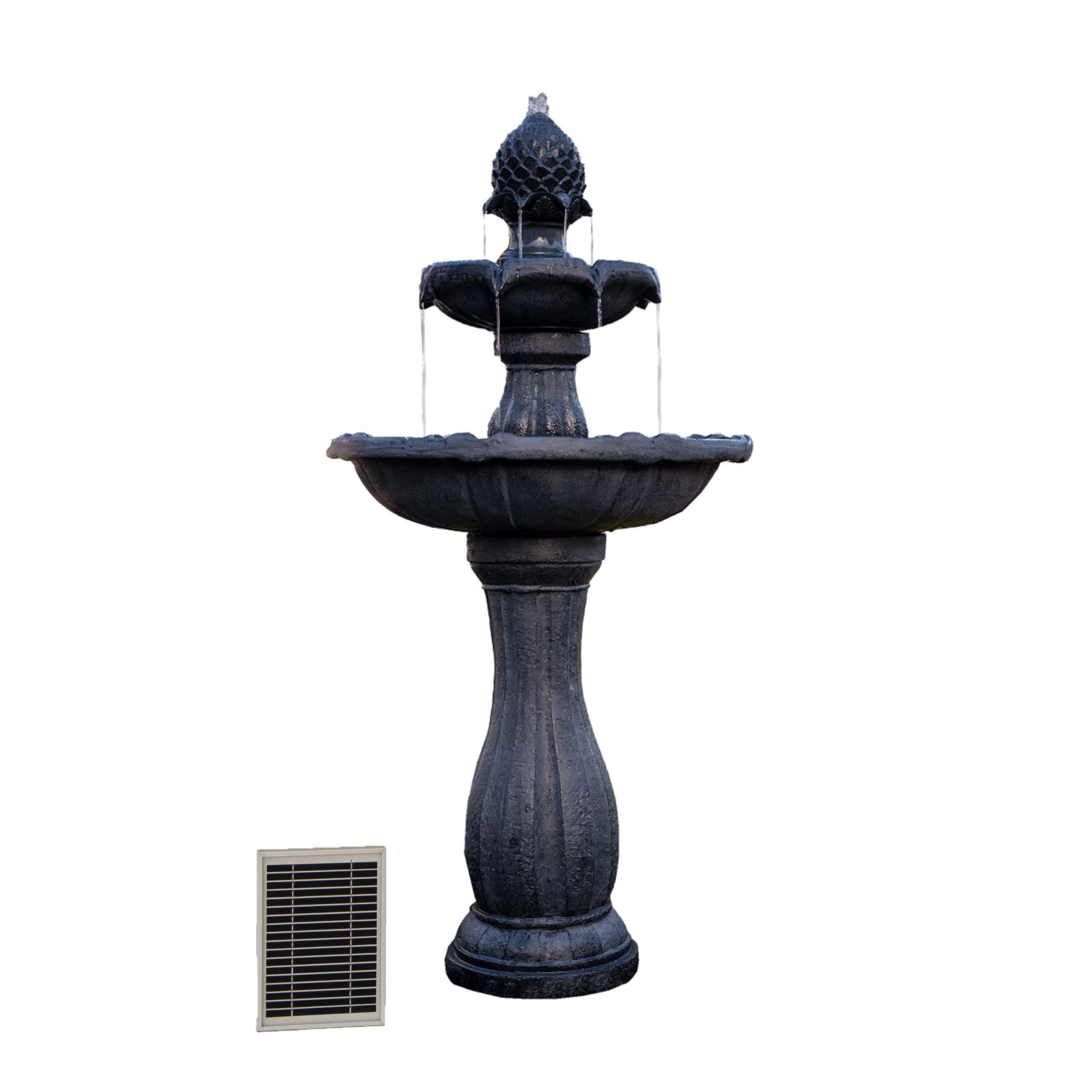 XBrand 5ALLFT8379 44.1-in H Resin Solar Powered Tiered Outdoor Fountain with Birdbath Pump Included
