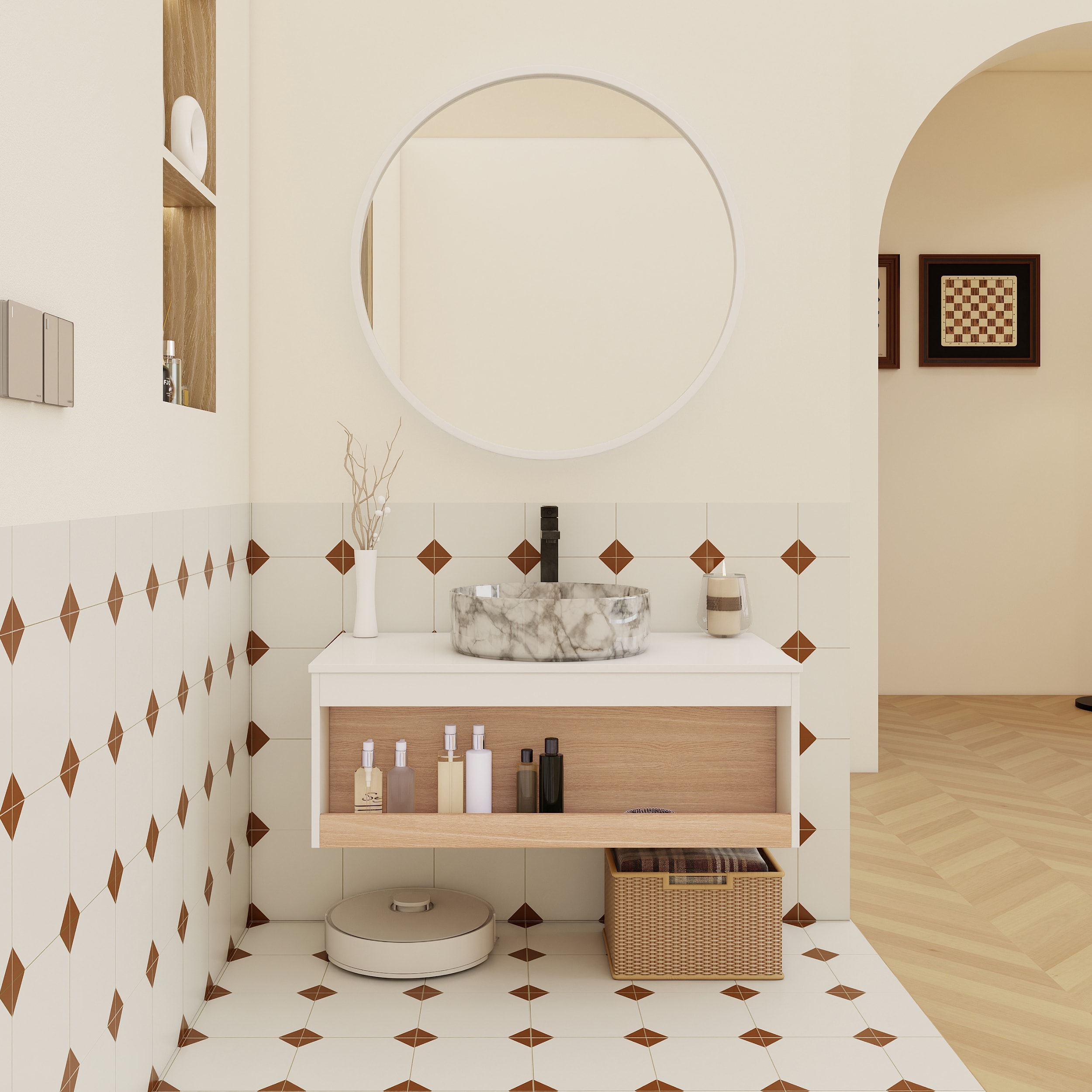 Wooakway 36 in Floating Bathroom Vanity with Grey Vein Marble Vessel ...