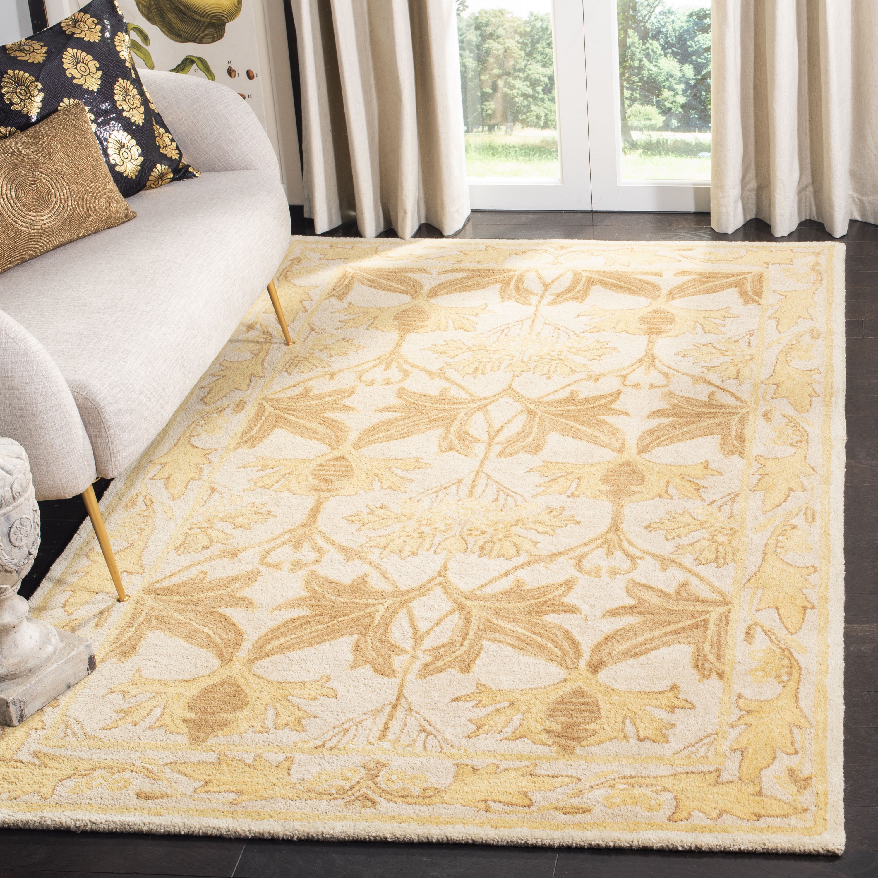 Safavieh AN541B-3 Anatolia Attalid 3 x 5 (ft) Tufted Wool Beige/Gold Rectangular Indoor Floral/Botanical Vintage Throw rug