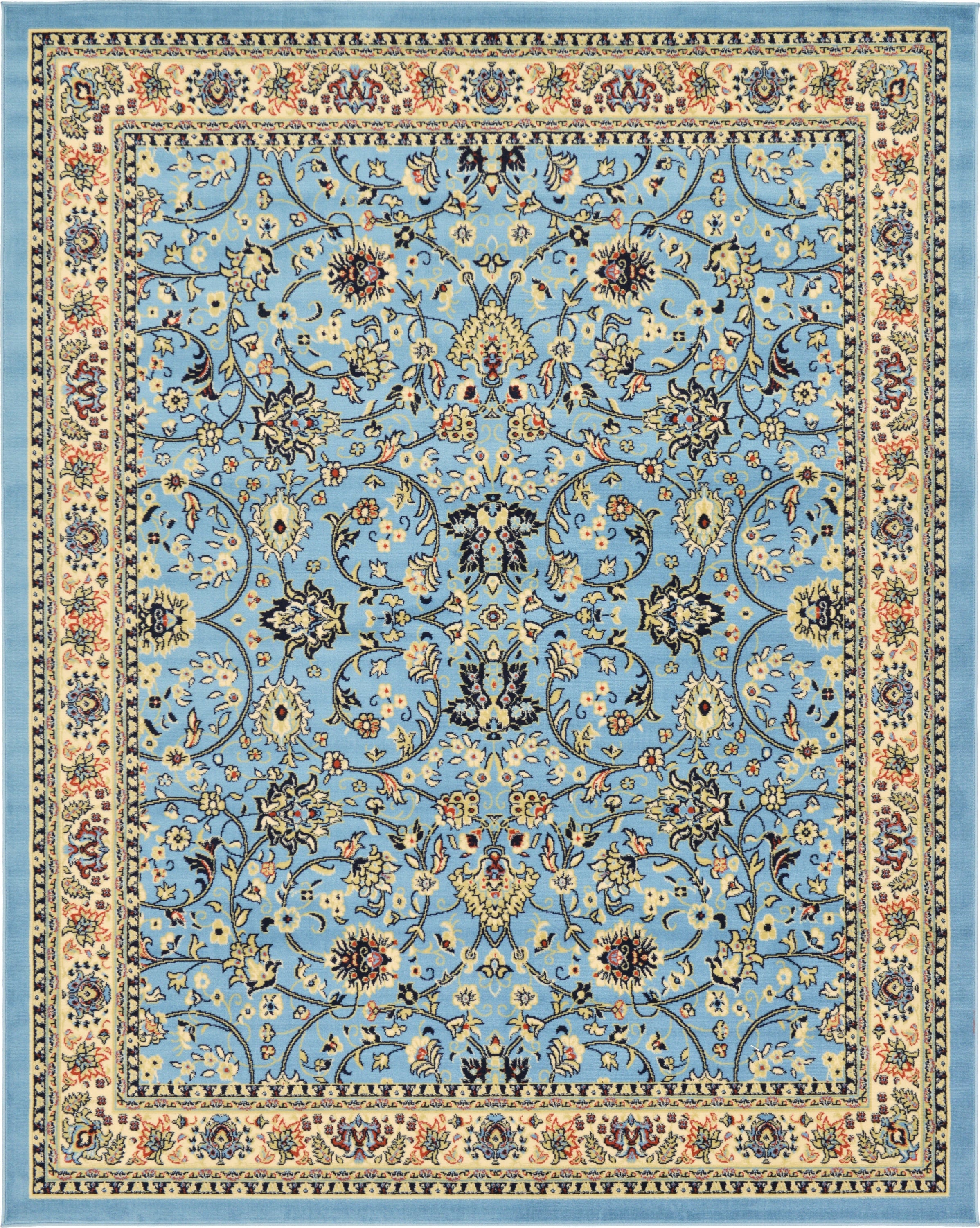 Unique Loom 3123484 Washington Sialk Hill 8 x 10 (ft) Loomed Polypropylene Light Blue/Ivory Rectangular Indoor Floral/Botanical Area rug