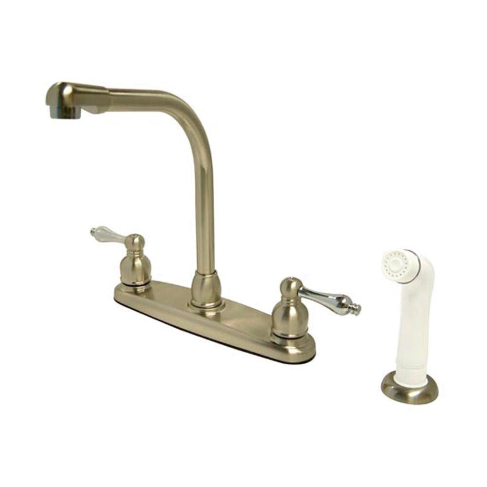 Victorian Brushed Nickel/Chrome Double Handle Kitchen Faucet (Deck Plate and Side Spray Included) | - Elements of Design EB717AL