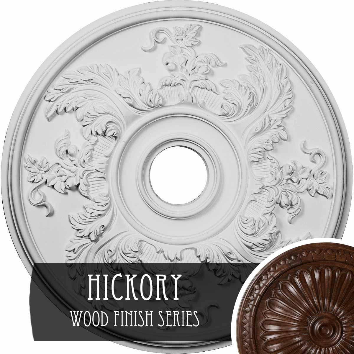 Ekena Millwork CM23ACHIS Acanthus Twist 23.625-in W x 23.625-in L Hickory Polyurethane Ceiling Medallion