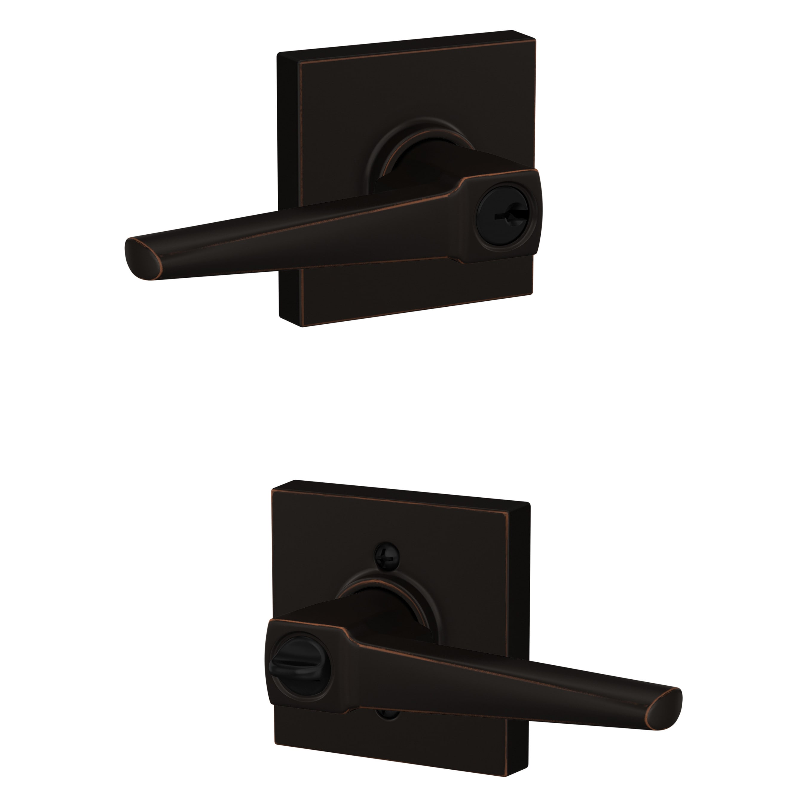 Schlage F51A ELR 716 COL Custom Eller - Collins Aged Bronze Universal Exterior Keyed entry Door Handle
