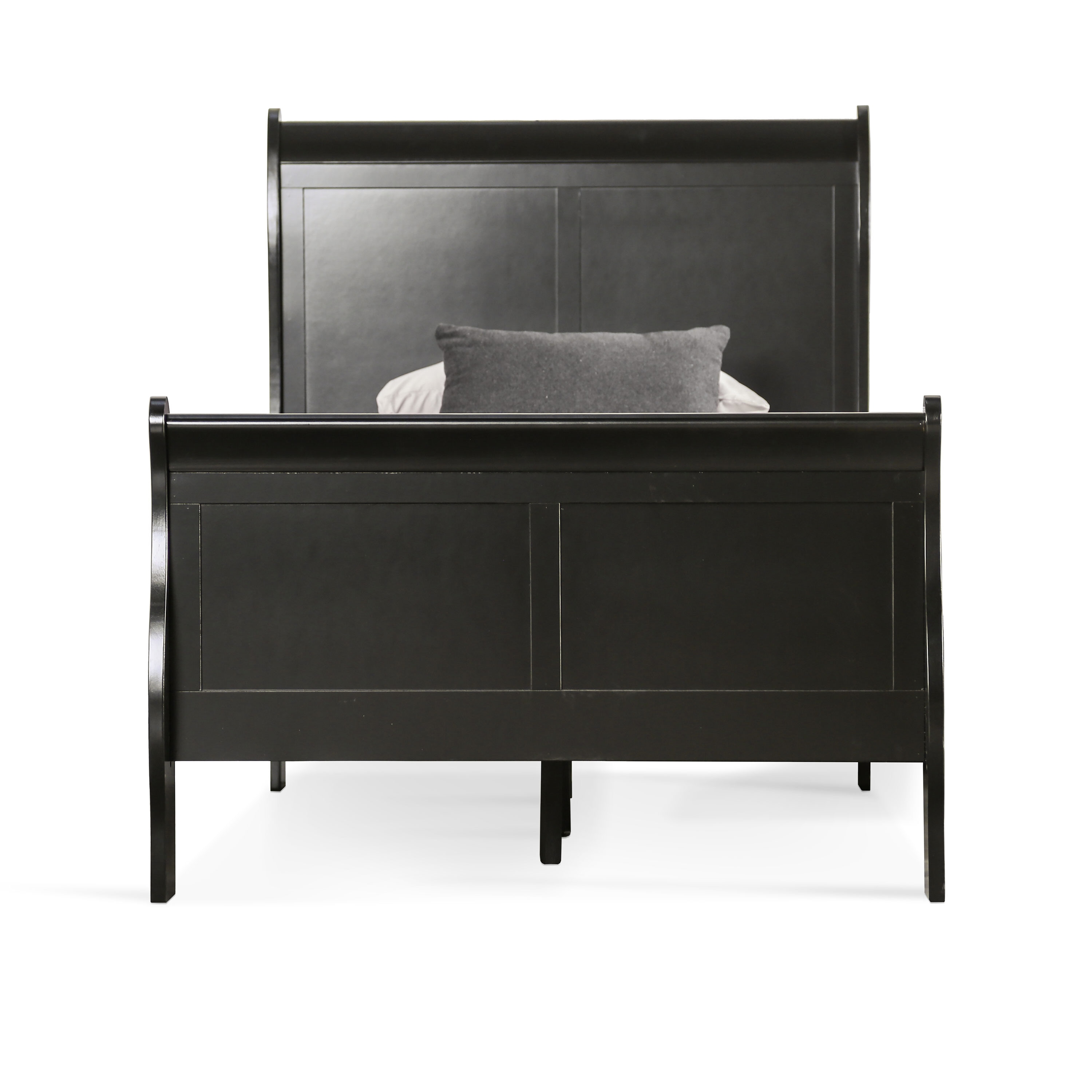 Black Twin Sleigh Bed with Wood Frame and Headboard