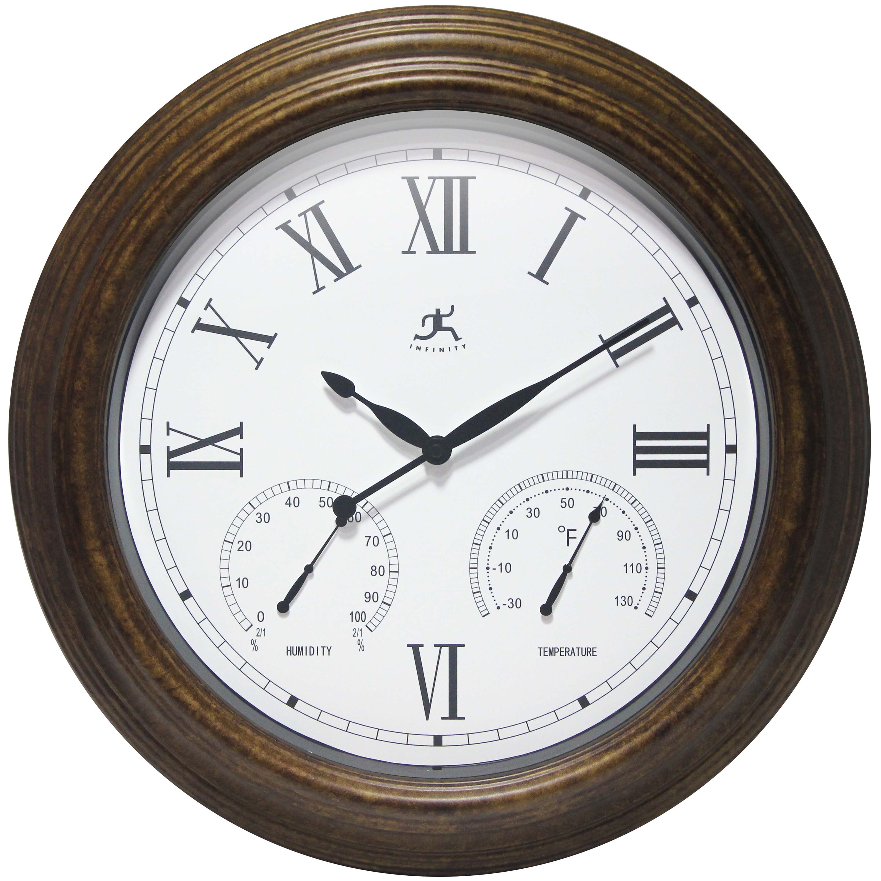 Infinity Instruments Analog Indoor or outdoor Antique Gold Classic Thermometer with clock