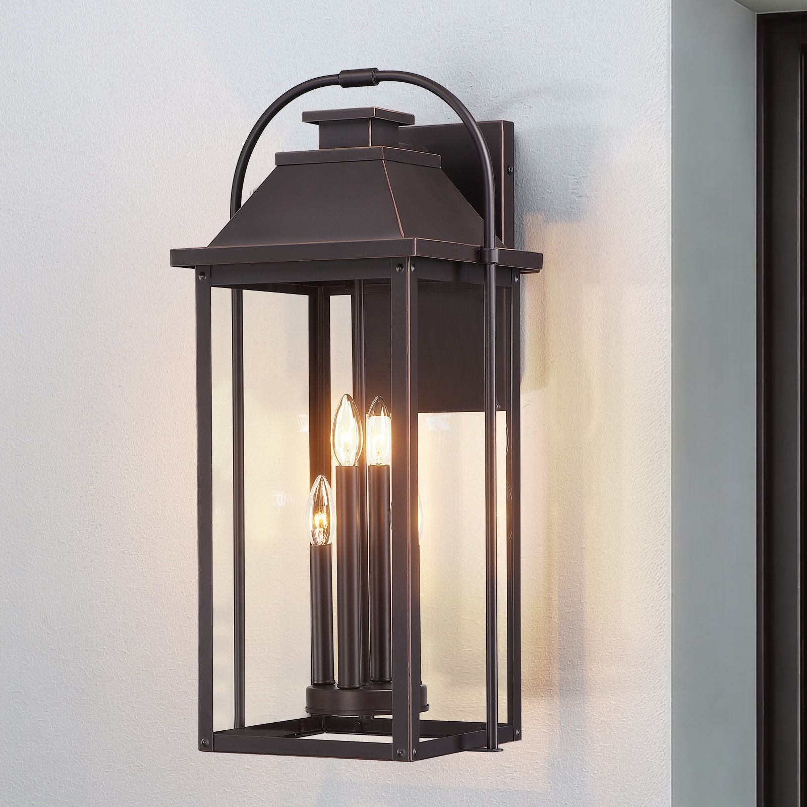 True Fine Nelson 4 -Light 27-in H Oil-rubbed Bronze Hardwired Outdoor Wall Light
