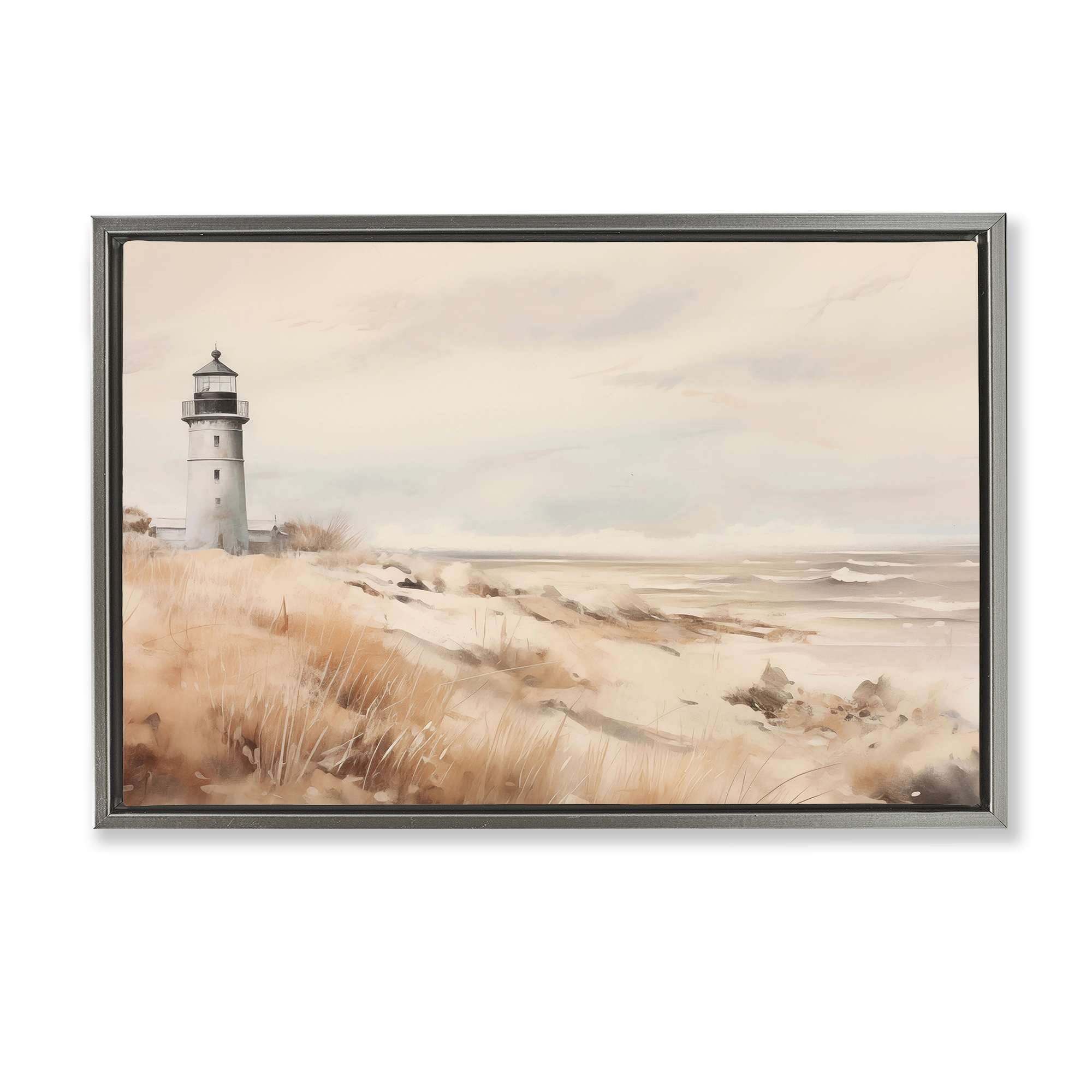 Stupell Industries BT-707-FFL-20X30 Distant Lighthouse in Neutral Tones Floating Frame design by Arlington Prints