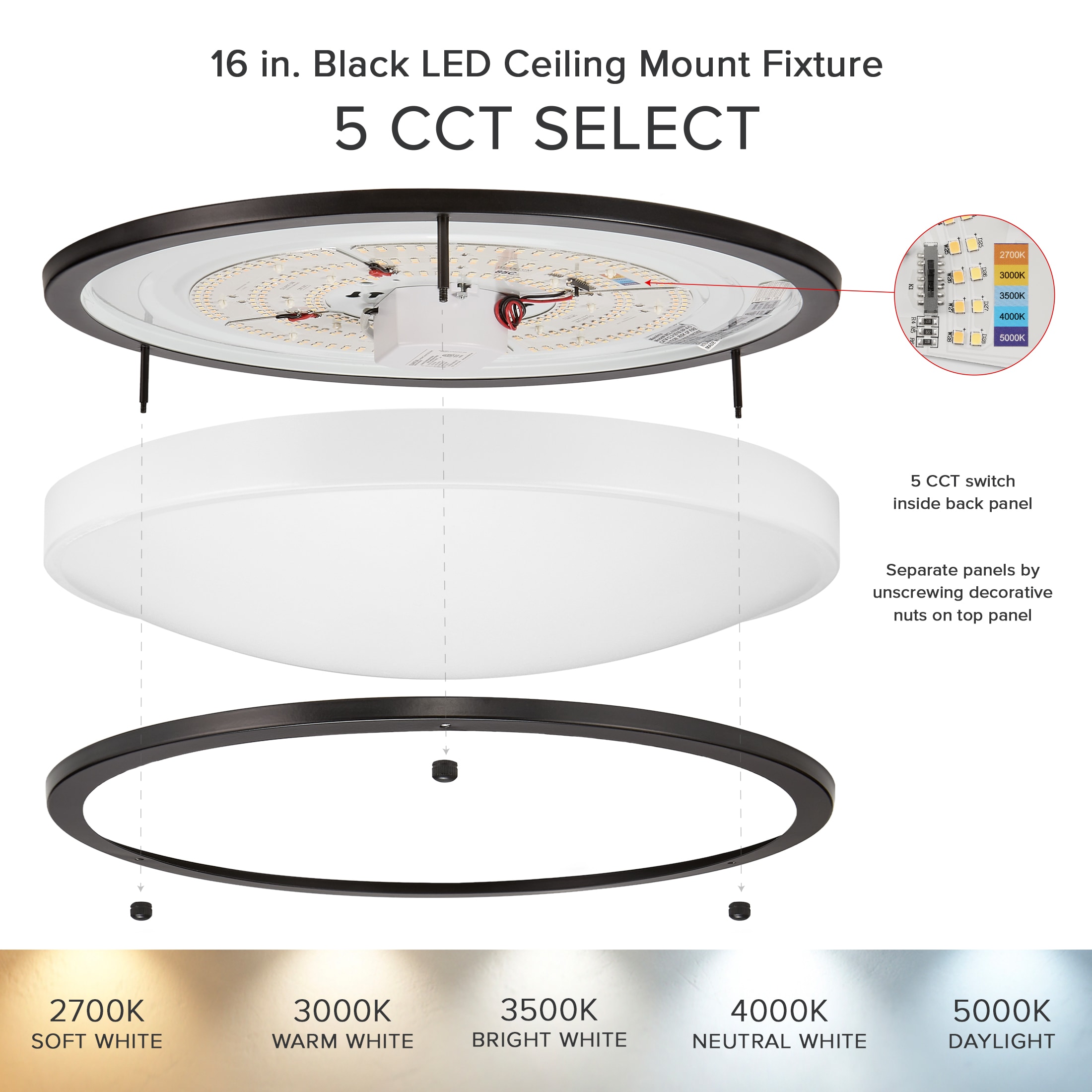 16-inch Black Aluminum LED Flush Mount Ceiling Light
