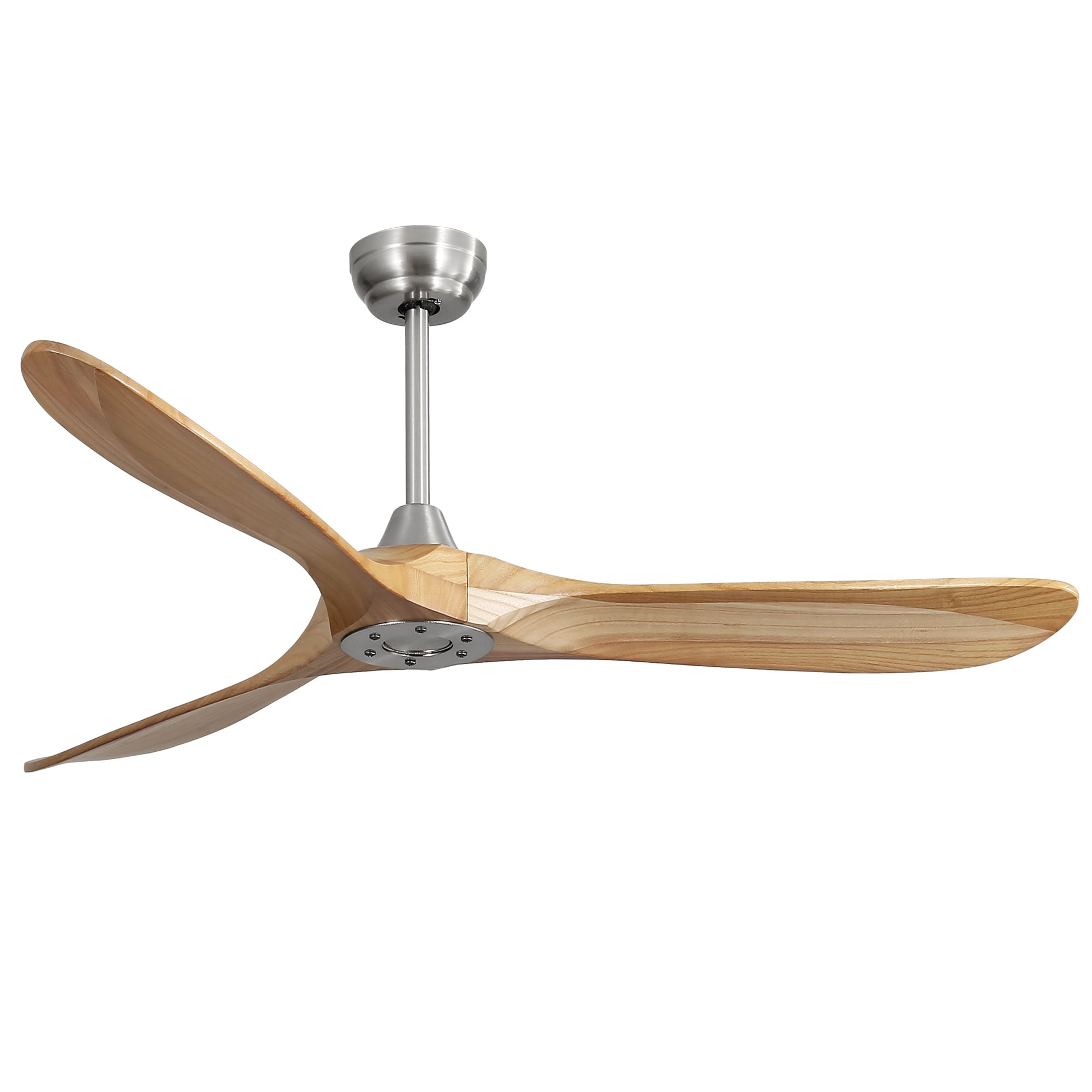 SINOFURN SYA650026BK 60-in Outdoor Nickel + Light Brown with Wood Blades Ceiling Fan Without Light - Remote Included ( 3 -Blade )
