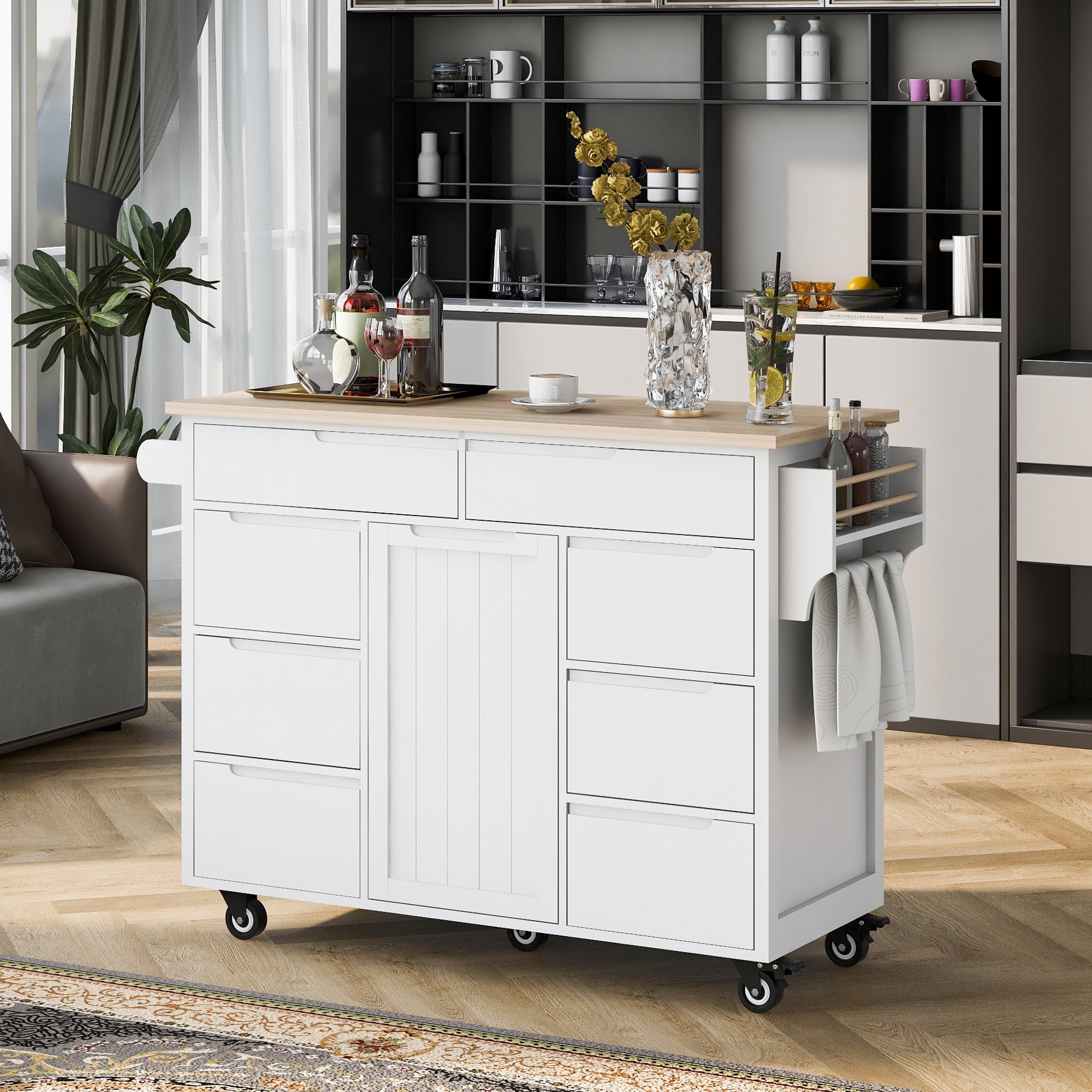 Nestfair Black Wood Base with Mdf Wood Top Rolling Kitchen Island (18.5-in x 53.1-in x 37-in)