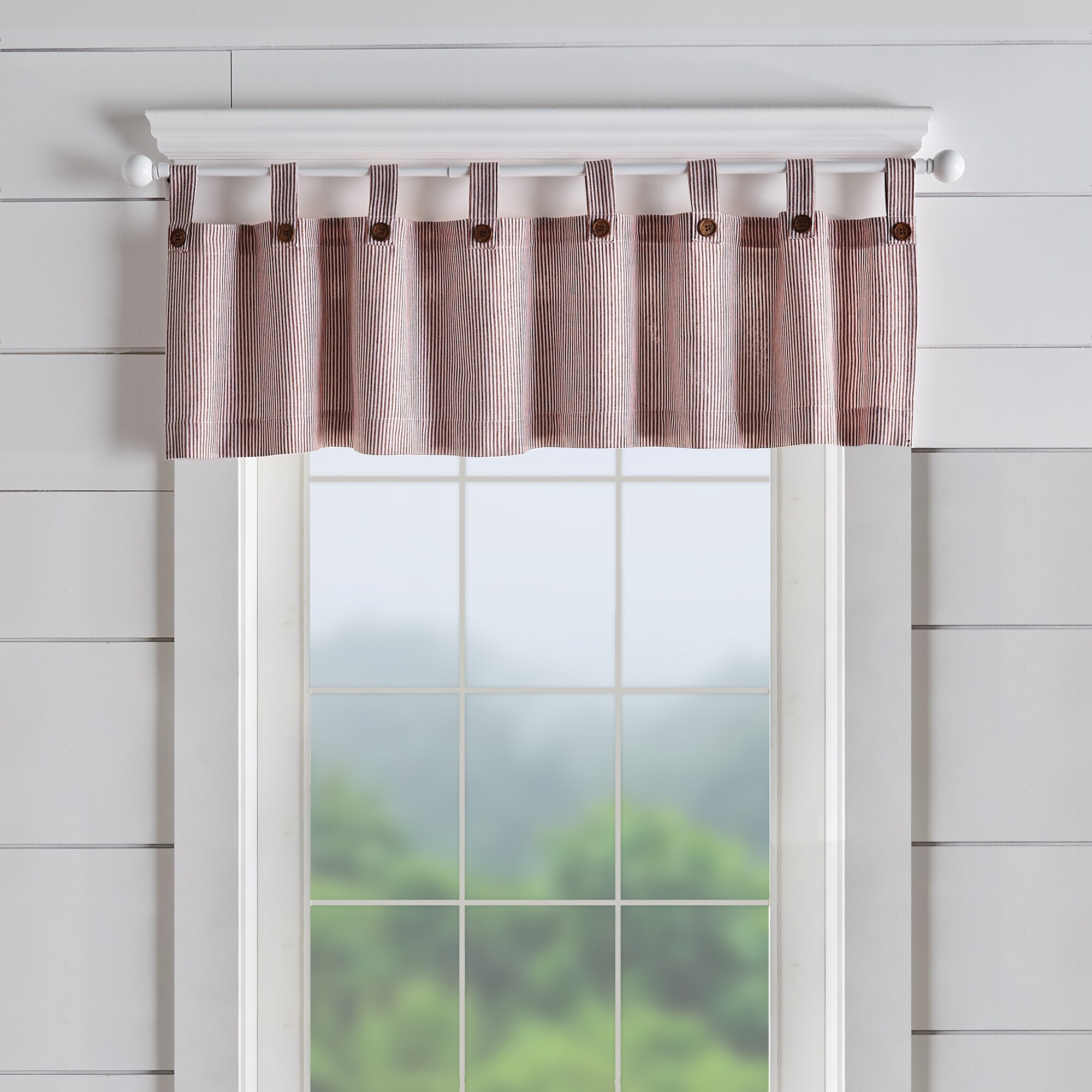 Elrene Home Fashions 194590010041 Tucker Ticking Stripe 15-Inches Red Cotton Top tab Valance