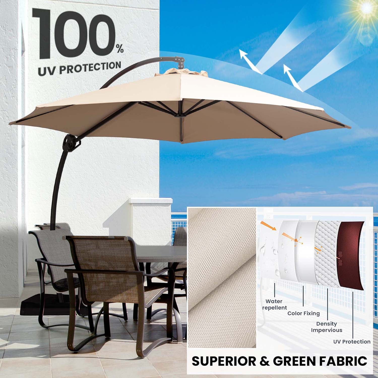 JEAREY 11-ft Aluminum Off-white Crank Cantilever Patio Umbrella with ...