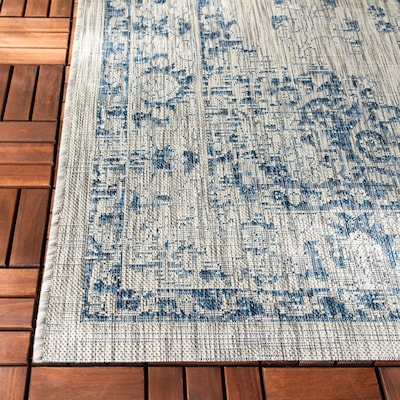Safavieh Courtyard Tempe 8 x 11 Gray/Navy Indoor/Outdoor Abstract Coastal Area Rug Safavieh Courtyard Tempe 8 x 11 Gray/Navy Indoor/Outdoor Abstract Coastal Area Rug