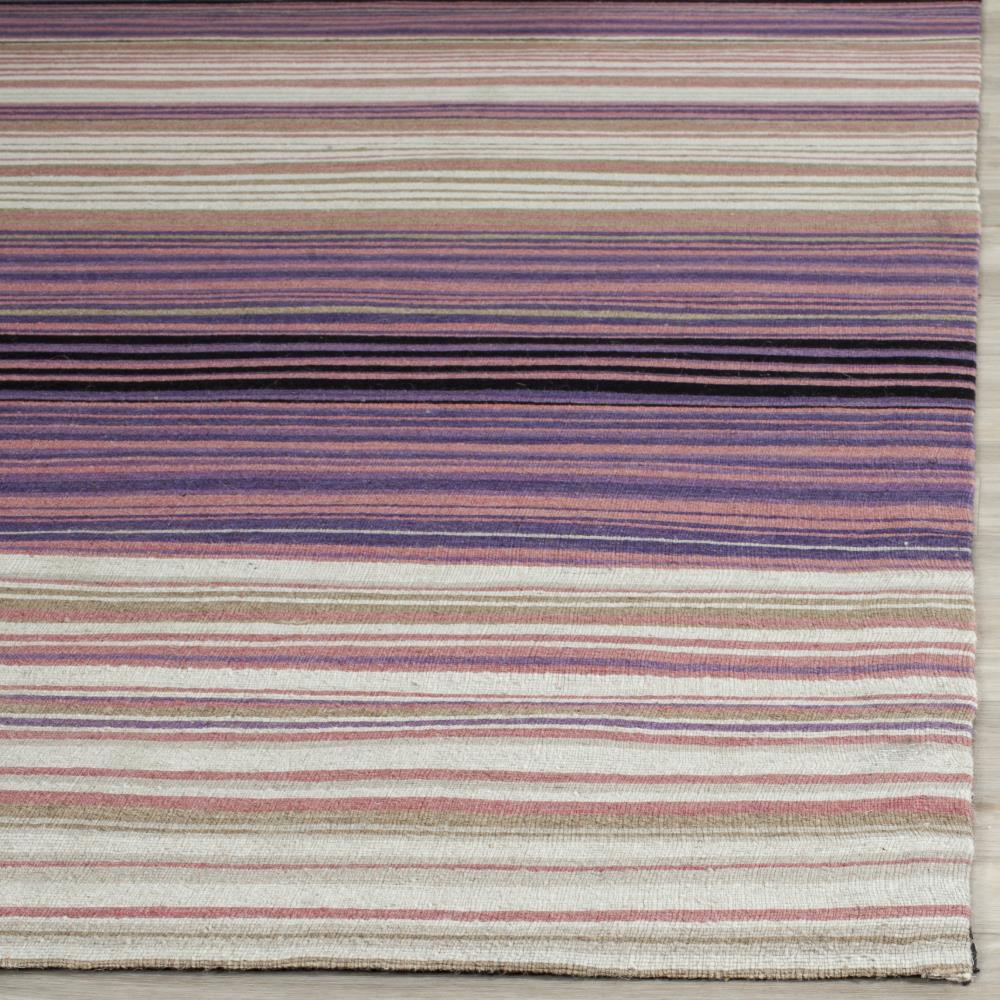 Handmade White and Lilac Wool Flat Woven Rug, 5' x 8'