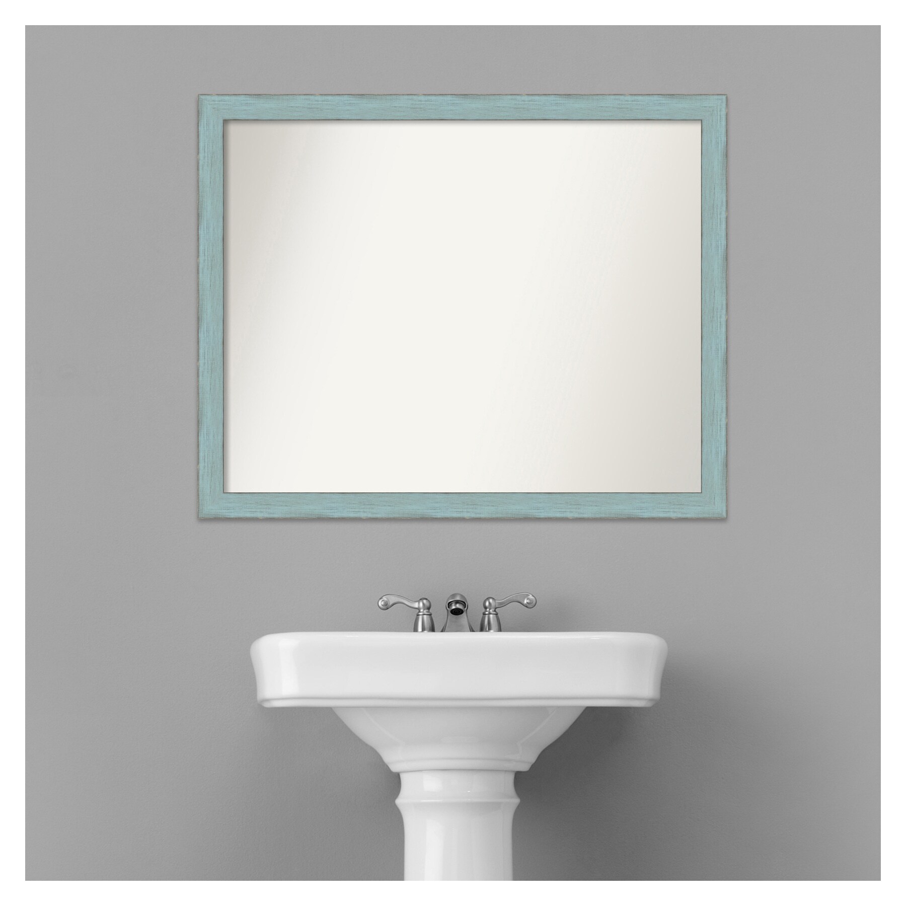 Sky Blue Rustic Wood Rectangular Bathroom Wall Mirror