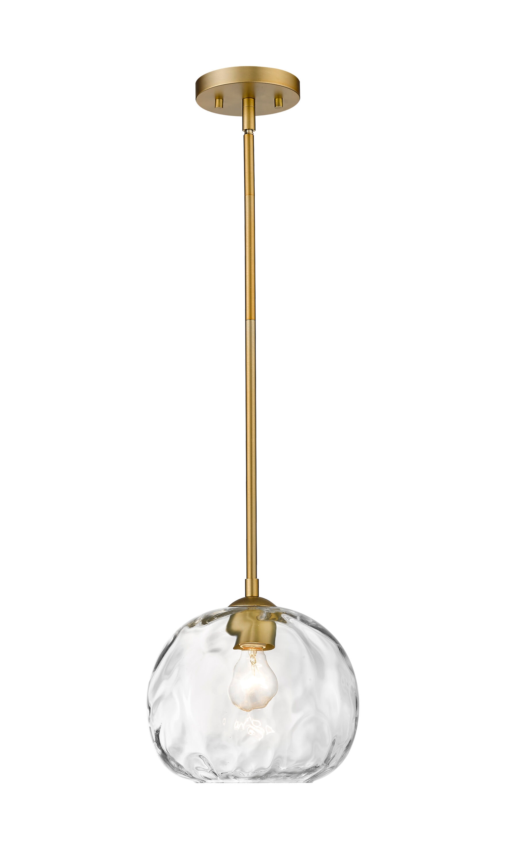 Chloe Olde Brass 10" Clear Water-Textured Glass Pendant