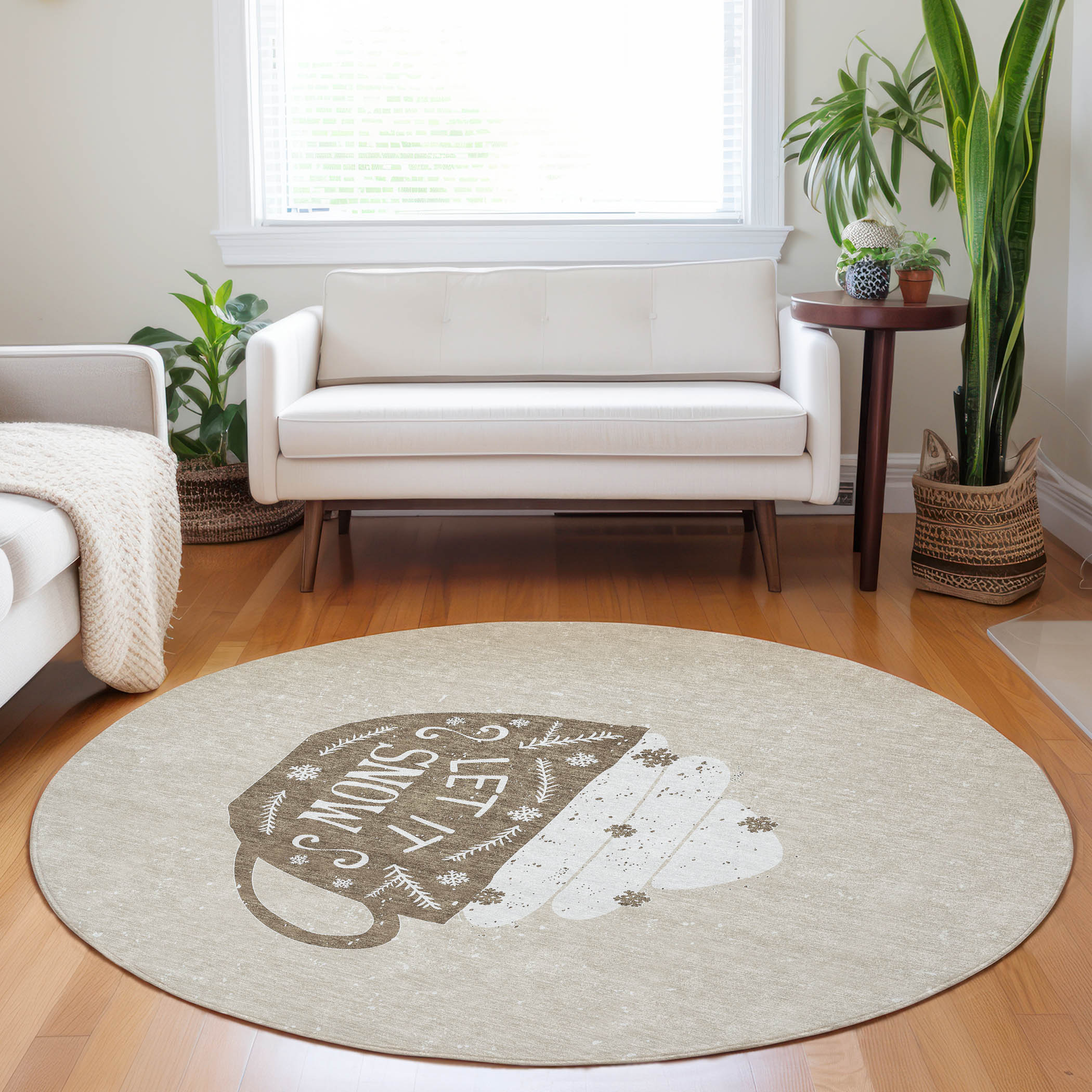 Addison Rugs AMF218LA8RO Mayfield AMF218LA 8 x 8 (ft) Loomed Polyester Latte Round Indoor Abstract Machine washable Area rug