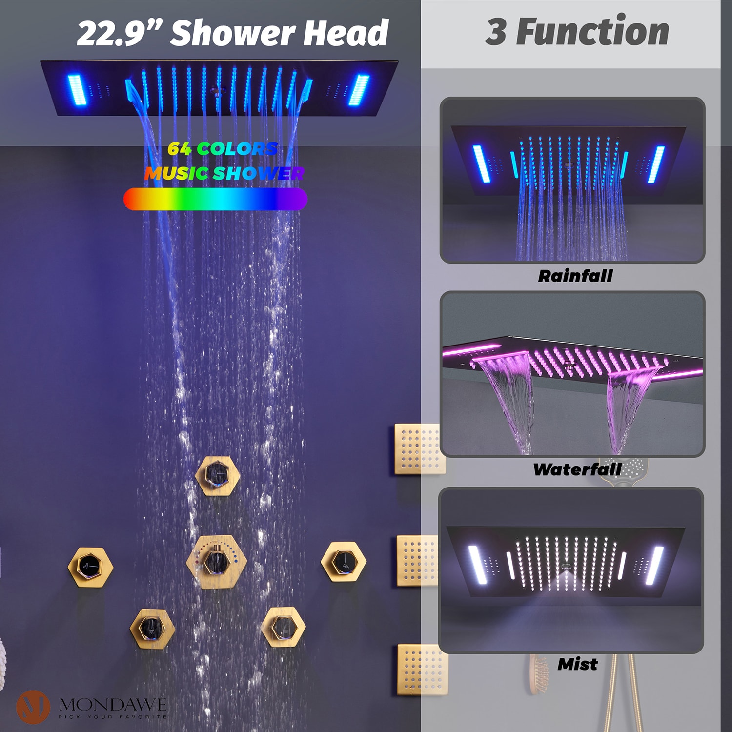 Mondawe MD6104-BG Showerhead-Bar-Panels - View #5