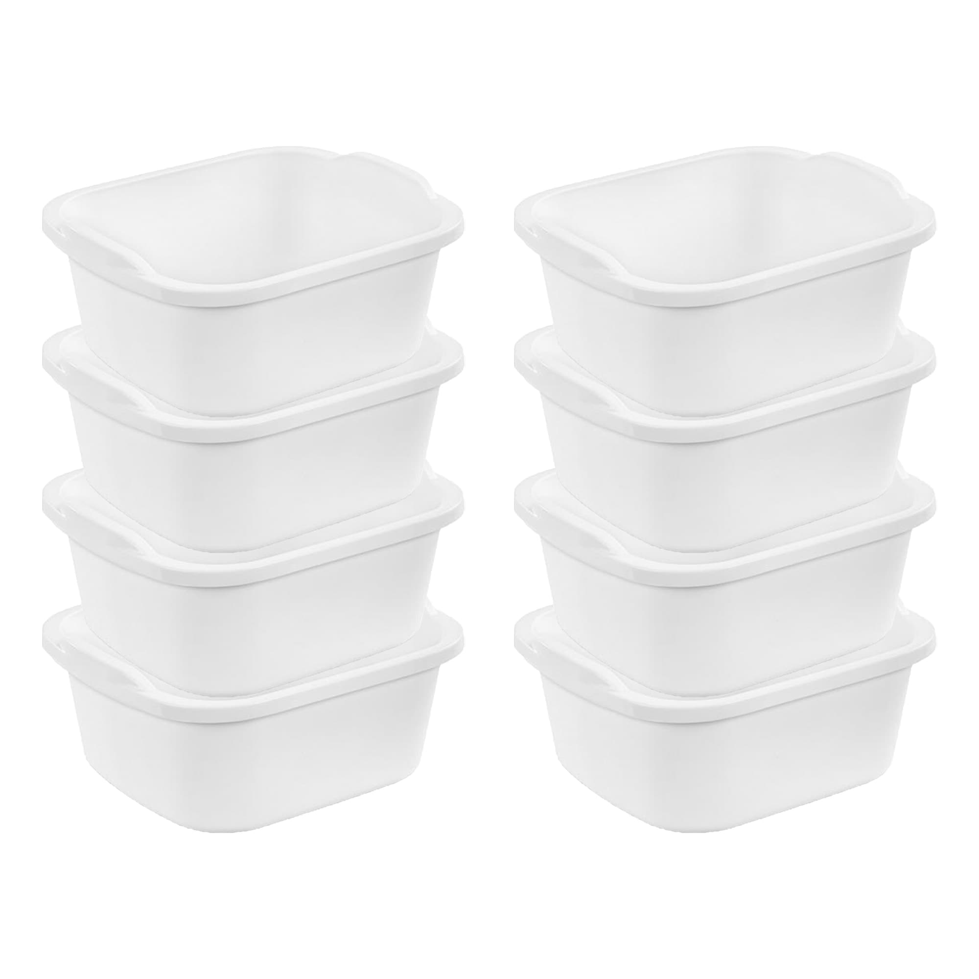 Sterilite Small Portable Rectangle Plastic 8 Qt Dish Pan, White (12 Pack)