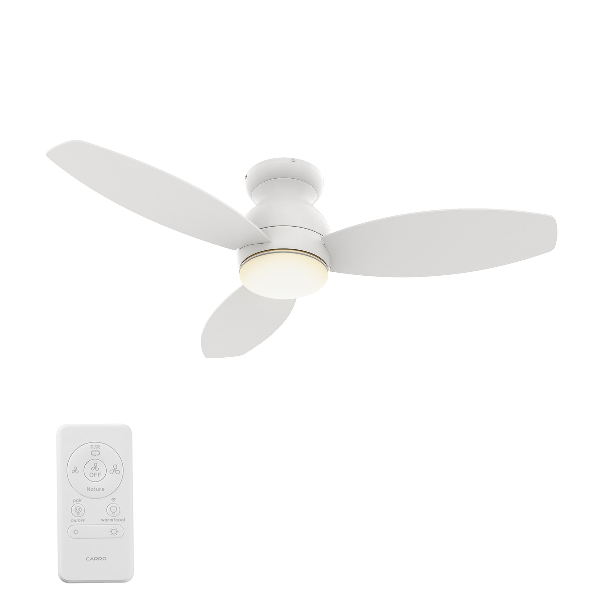 CARRO USA LS523Q-L12-W1-1 Trendsetter 52-in Integrated LED Outdoor Flush Mount Smart White with White Blades Ceiling Fan With Light - Remote Included ( 3 -Blade )