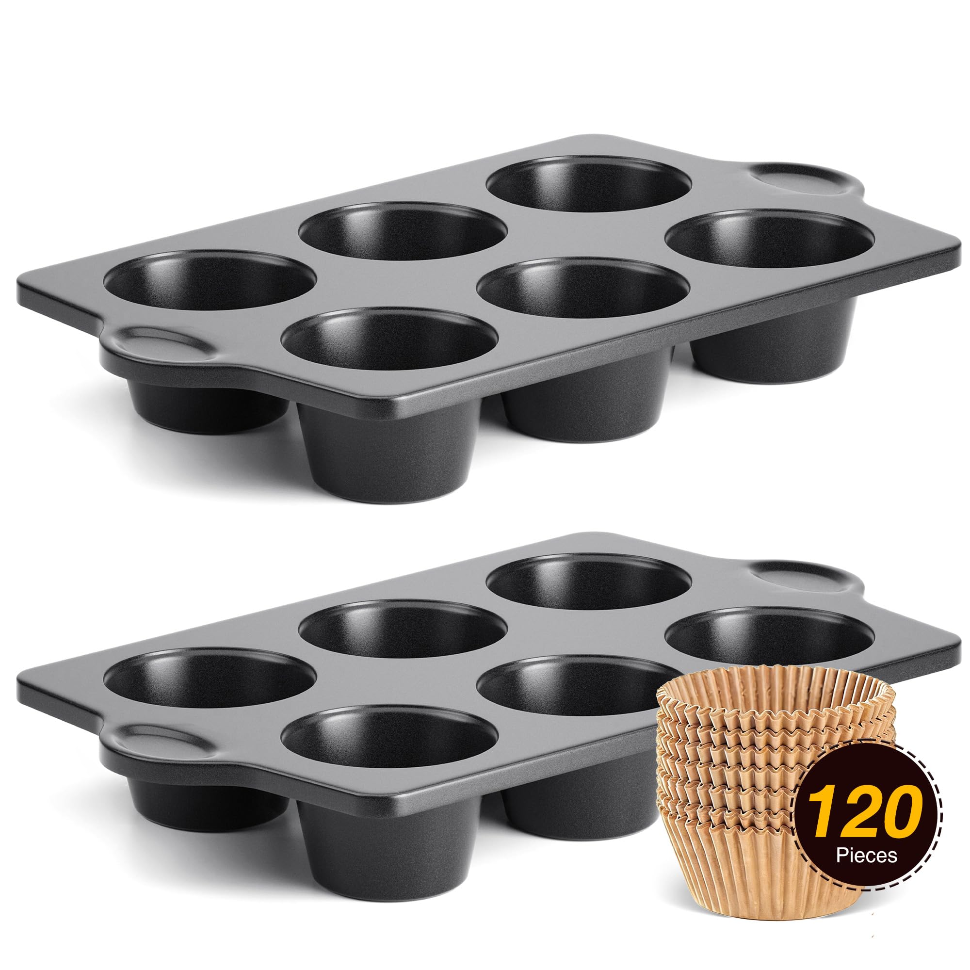 DHMHD  Jumbo Muffin Pan Set Large Cupcake Tin 3.5 Diameter Six Cup Nonstick Heavy Gauge Carbon Steel Dishwasher Safe durable home and garden